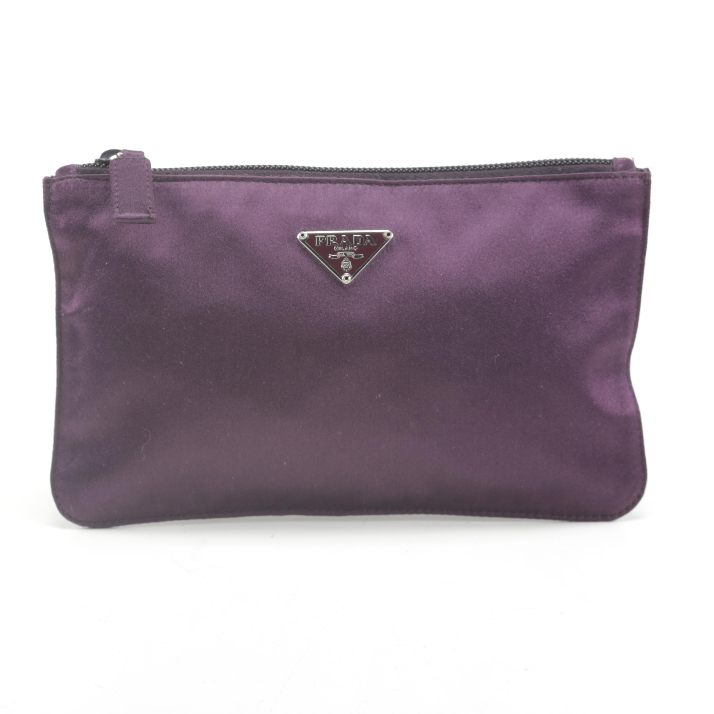 Prada Purple Satin Zipper Pouch