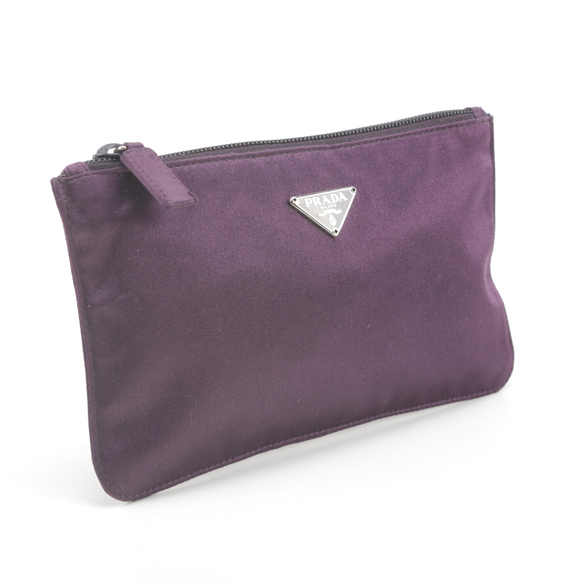 Prada Purple Satin Zipper Pouch