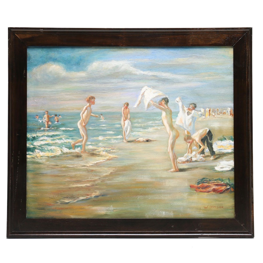 Oil Painting of Boys at the Beach