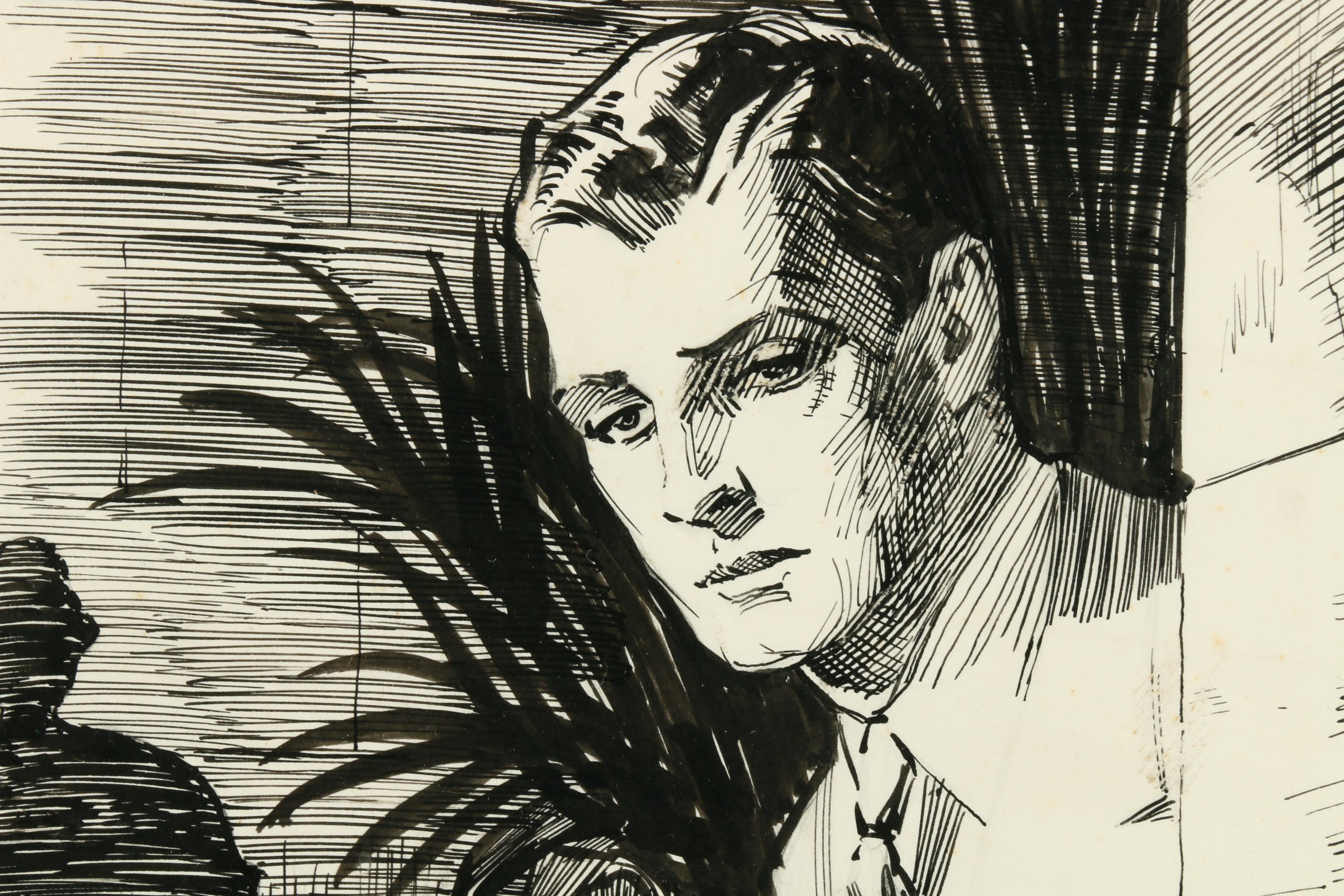 John Haelen Ink and Graphite Drawing of Narrative Scene