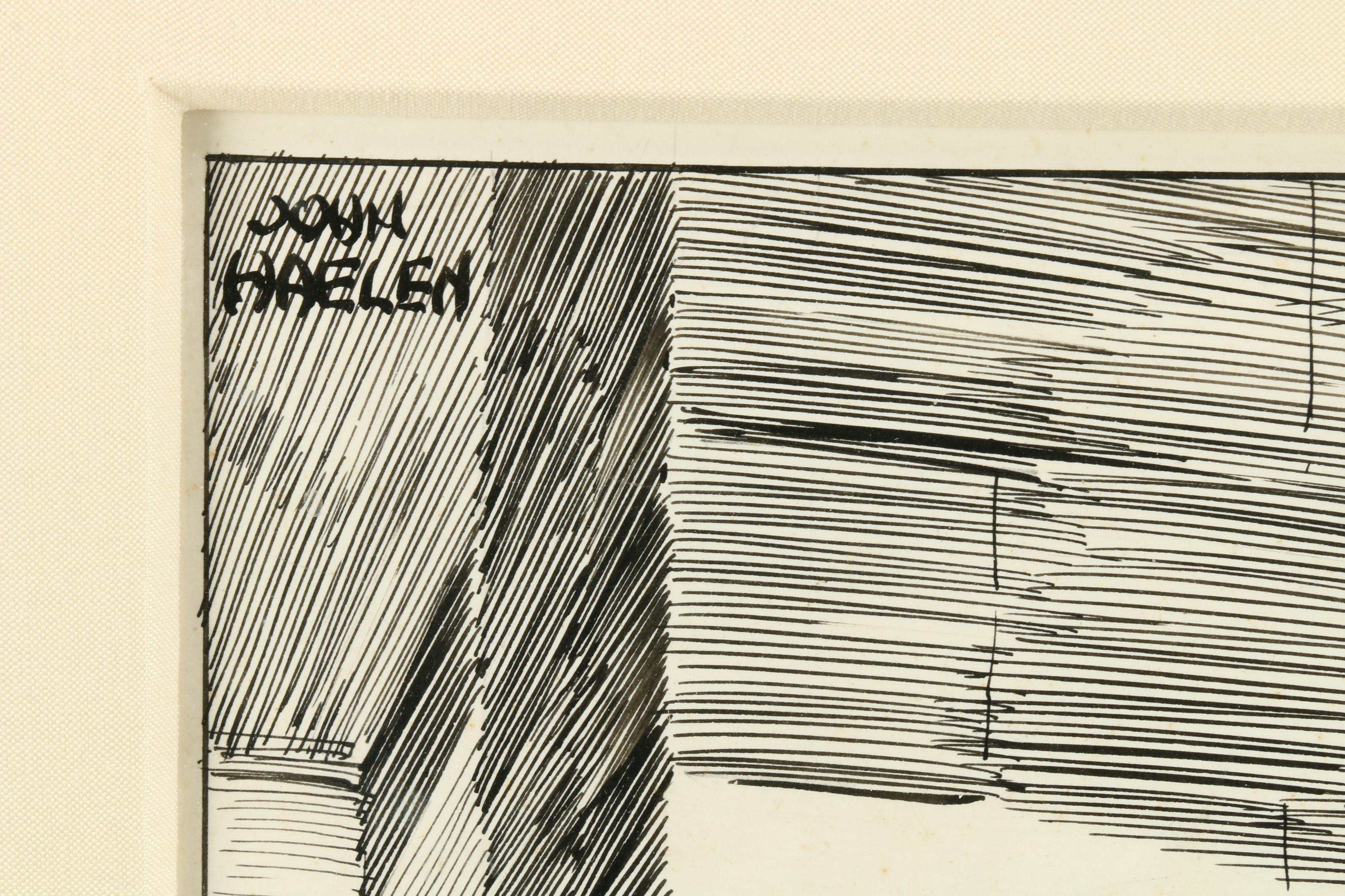 John Haelen Ink and Graphite Drawing of Narrative Scene