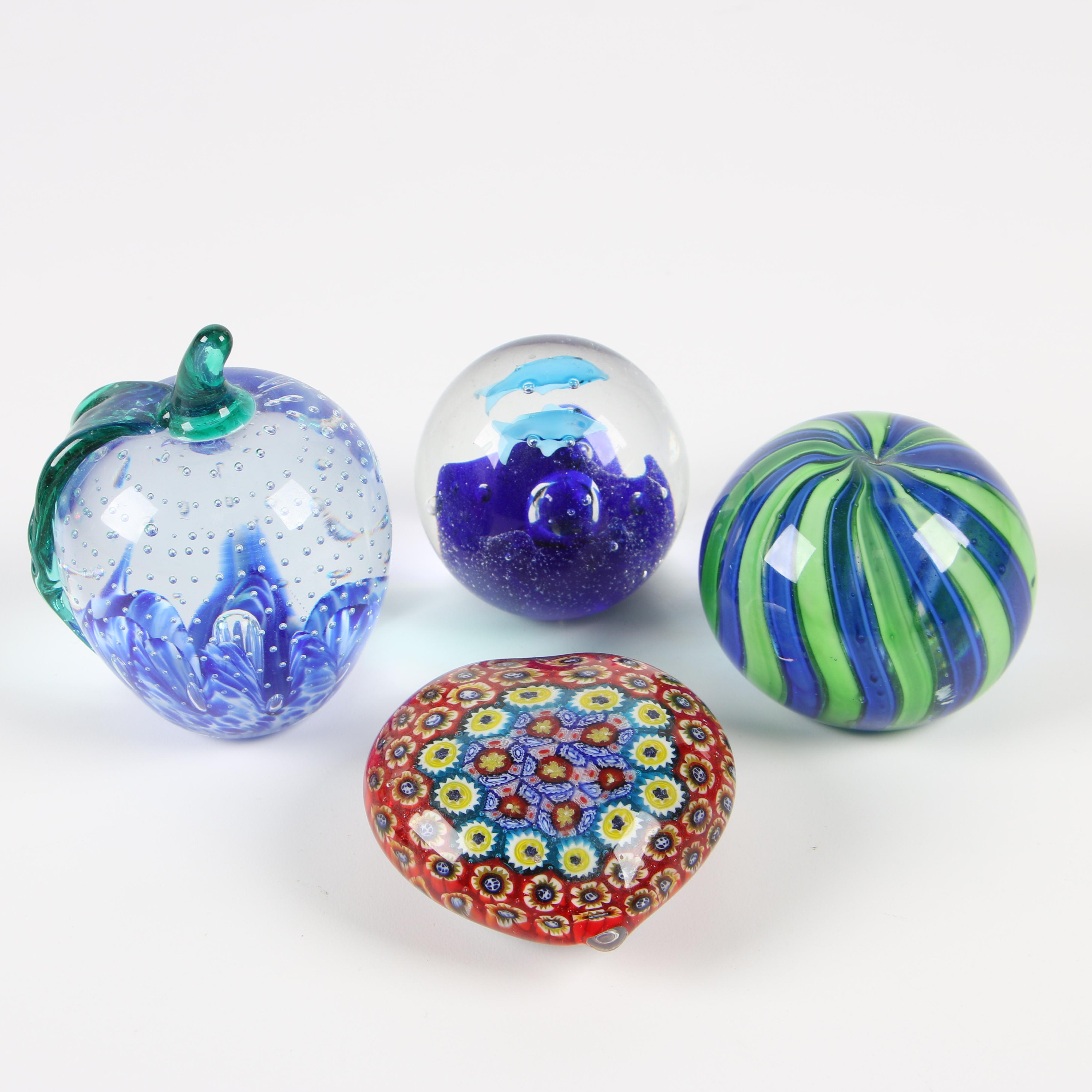 Gibson Art Glass Apple Paperweight with other Art Glass Paperweights