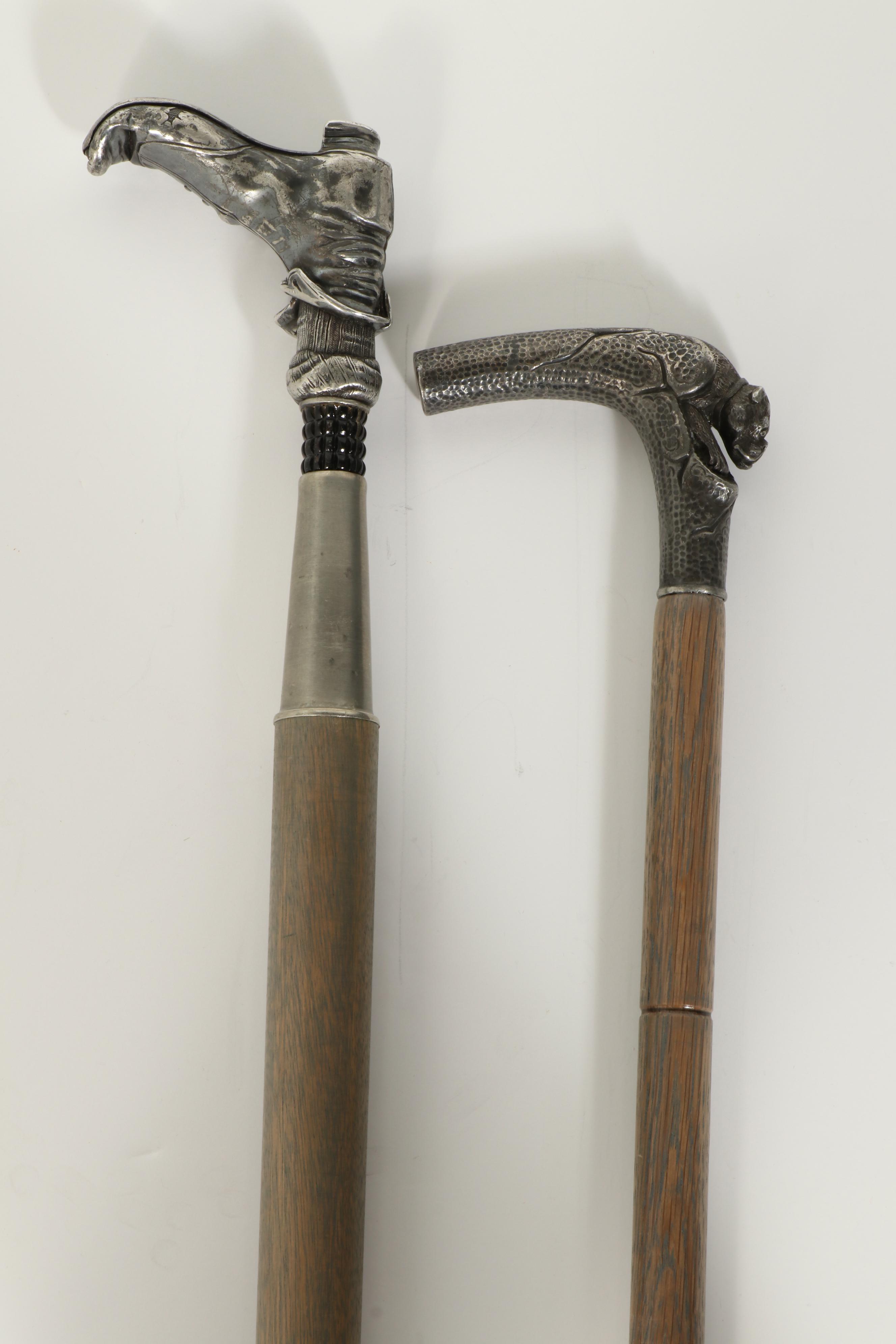 Decorative Metal Handled Wood Walking Sticks, Vintage