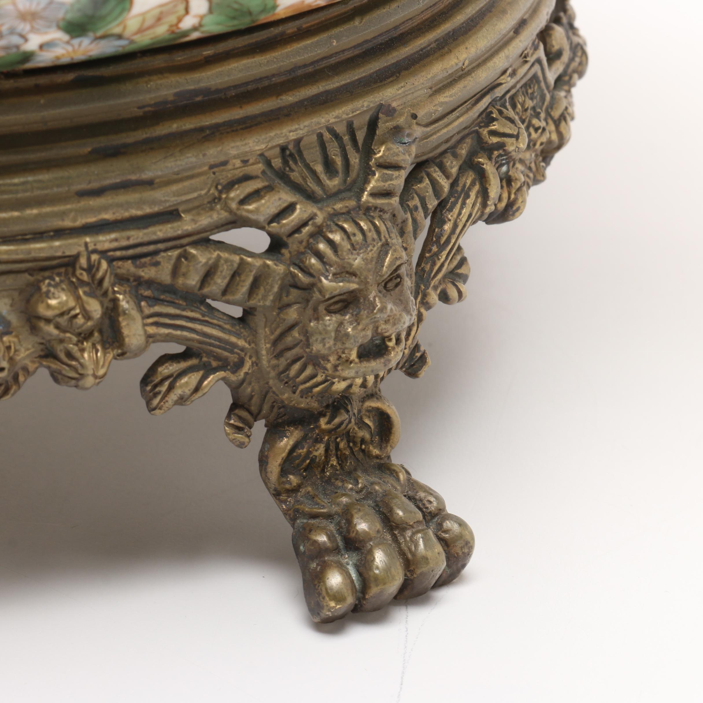 Hua Rong Tang Earthenware and Brass Footed Bowl, Early to Mid 20th Century
