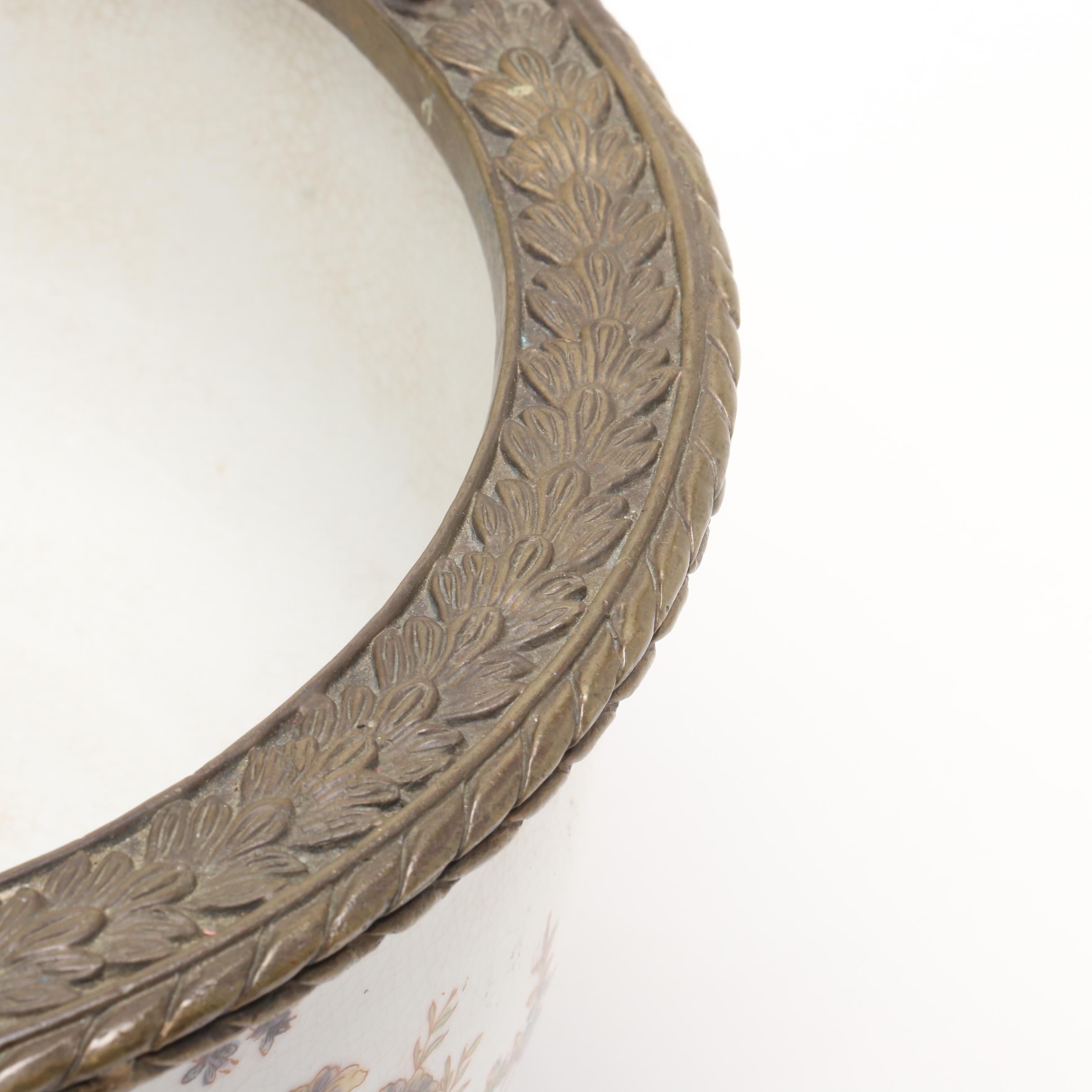 Hua Rong Tang Earthenware and Brass Footed Bowl, Early to Mid 20th Century