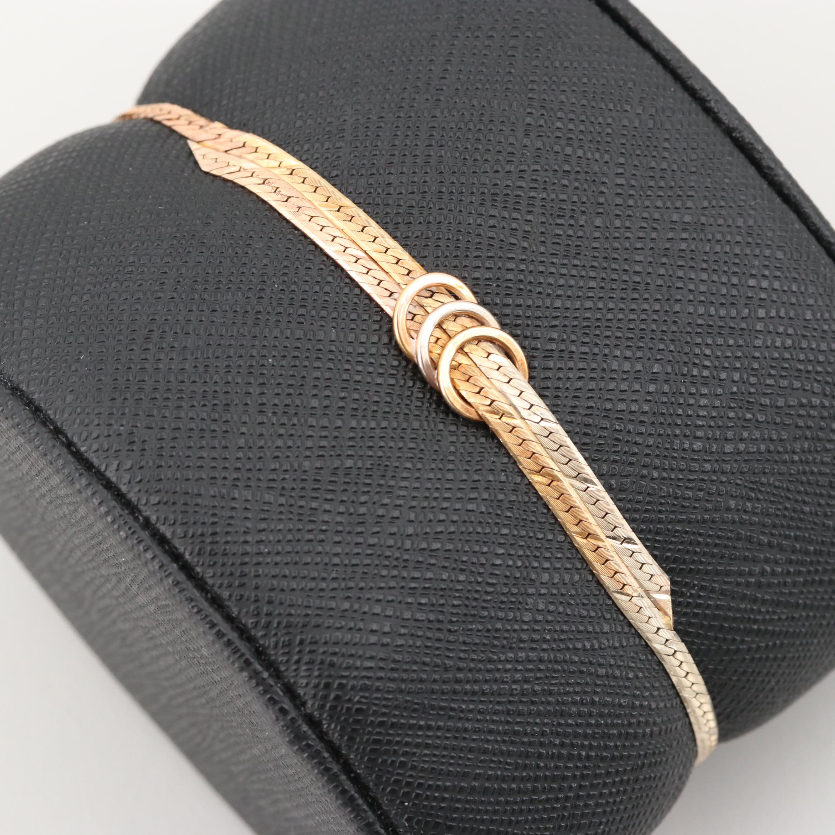 14K Tri-Color Gold Herringbone Bracelet