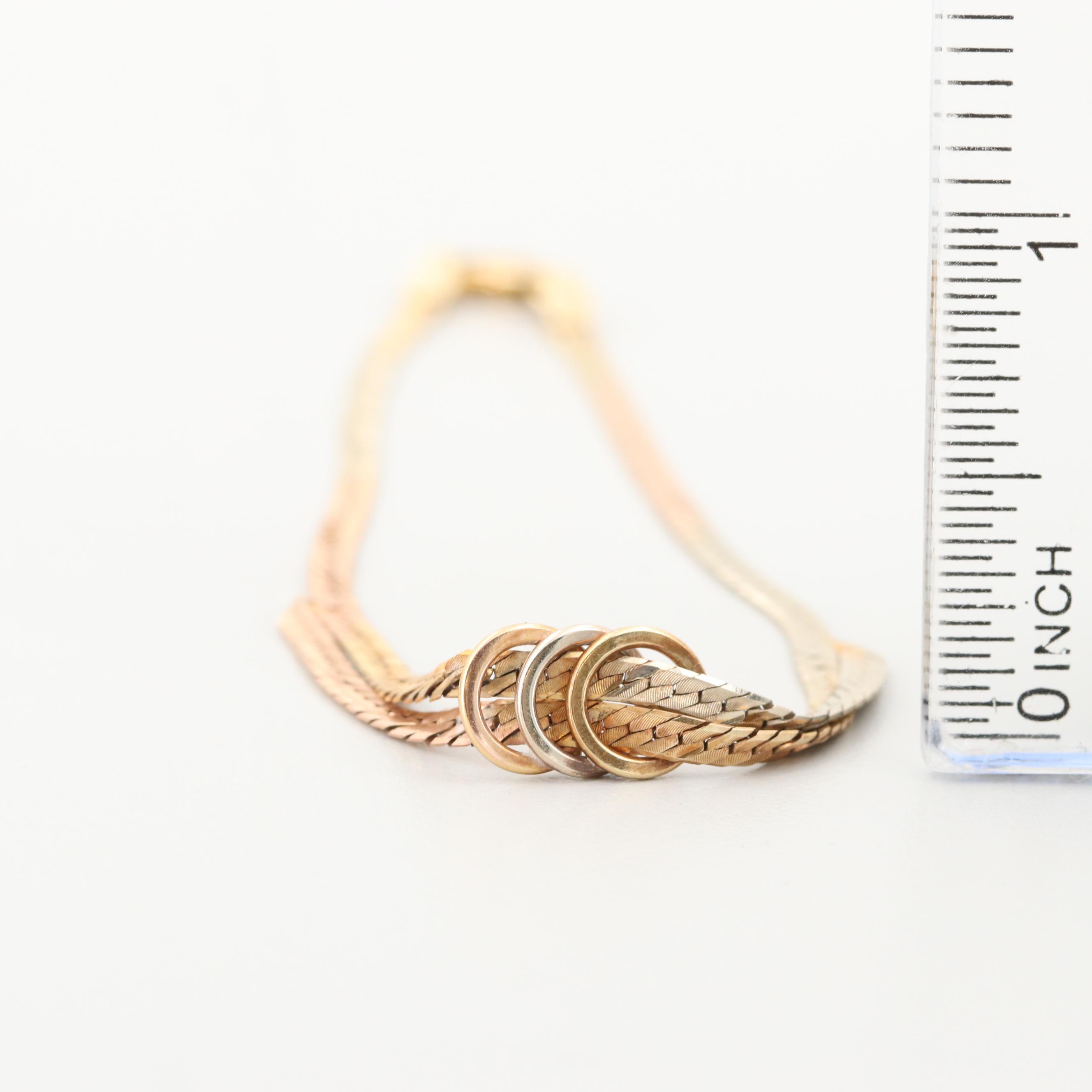 14K Tri-Color Gold Herringbone Bracelet