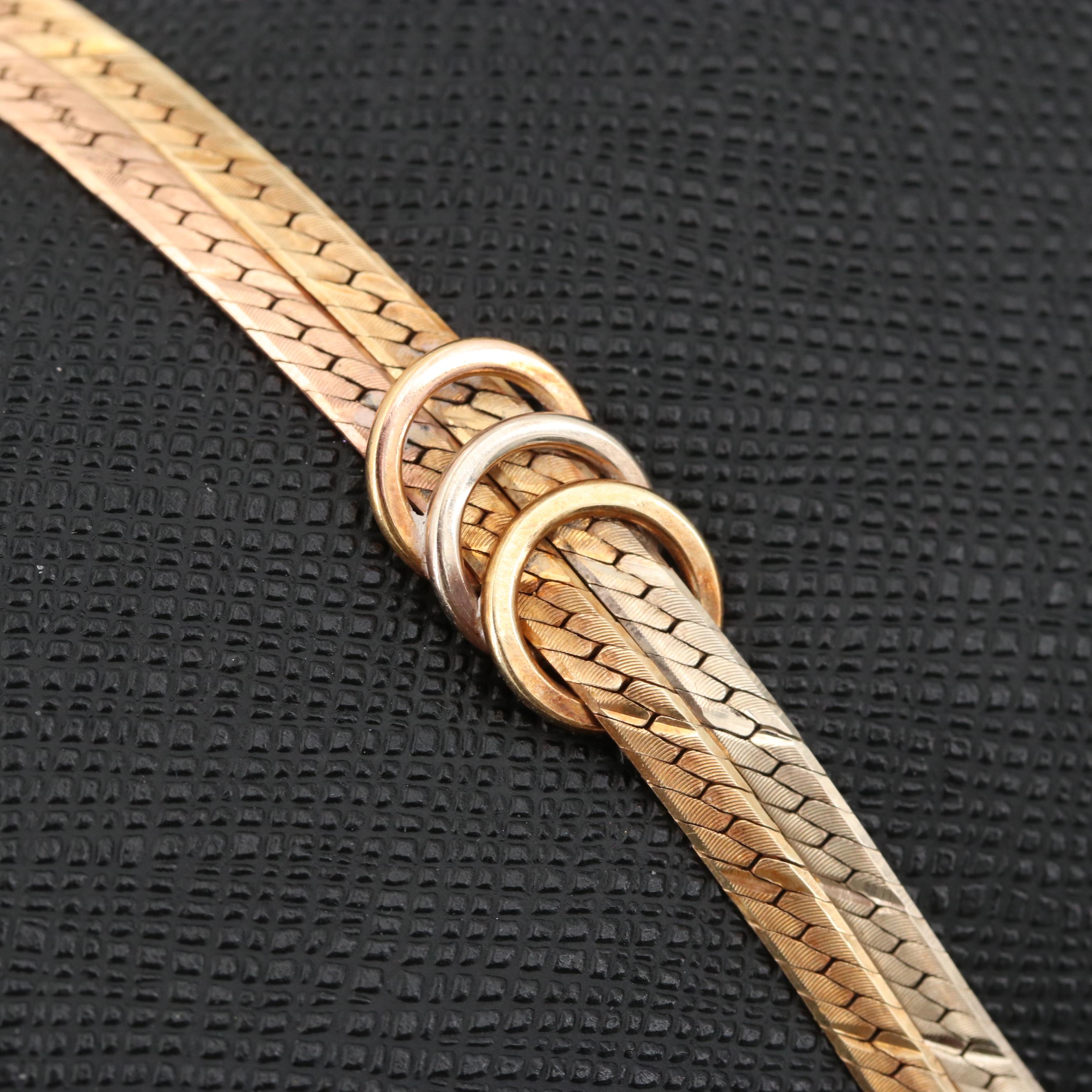 14K Tri-Color Gold Herringbone Bracelet