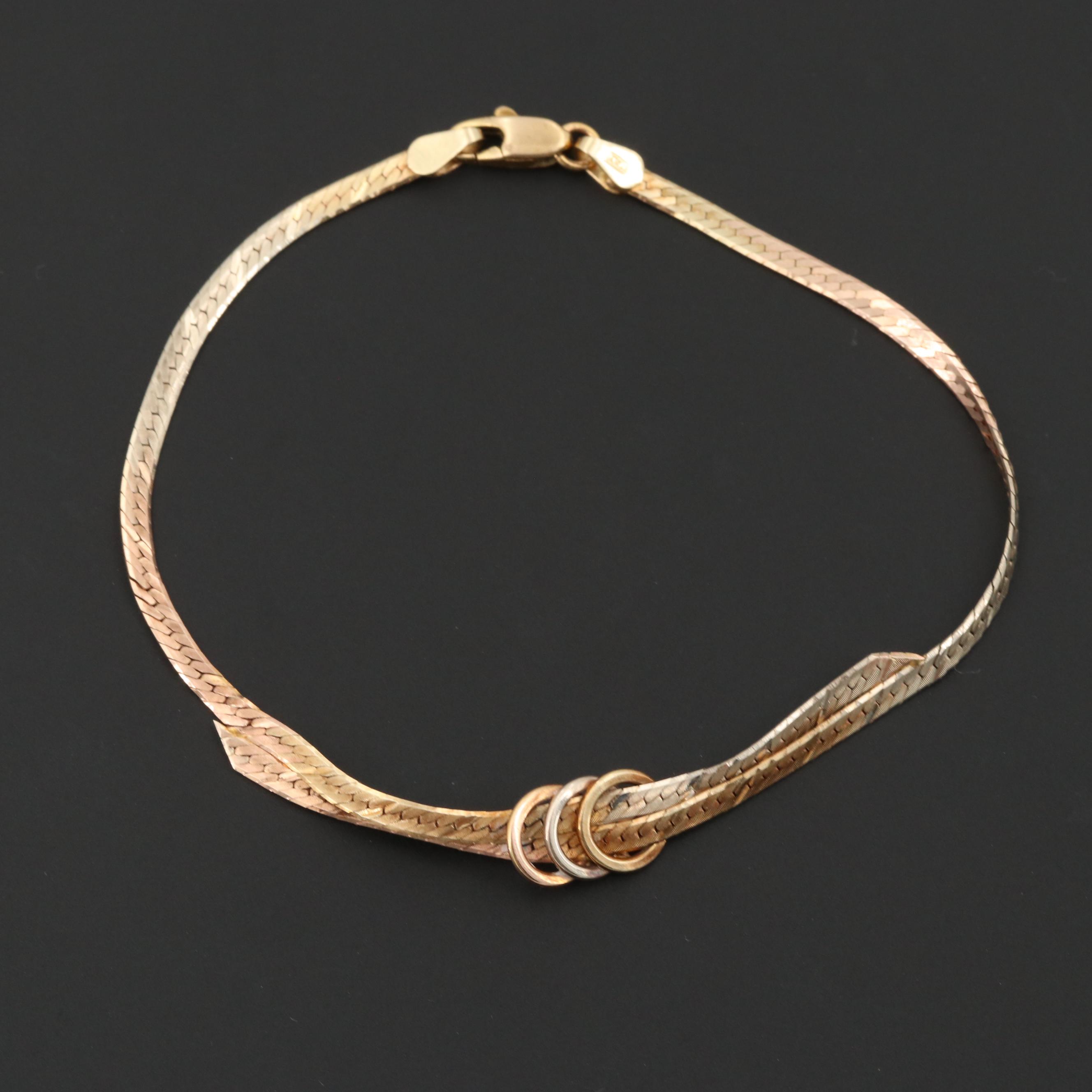 14K Tri-Color Gold Herringbone Bracelet
