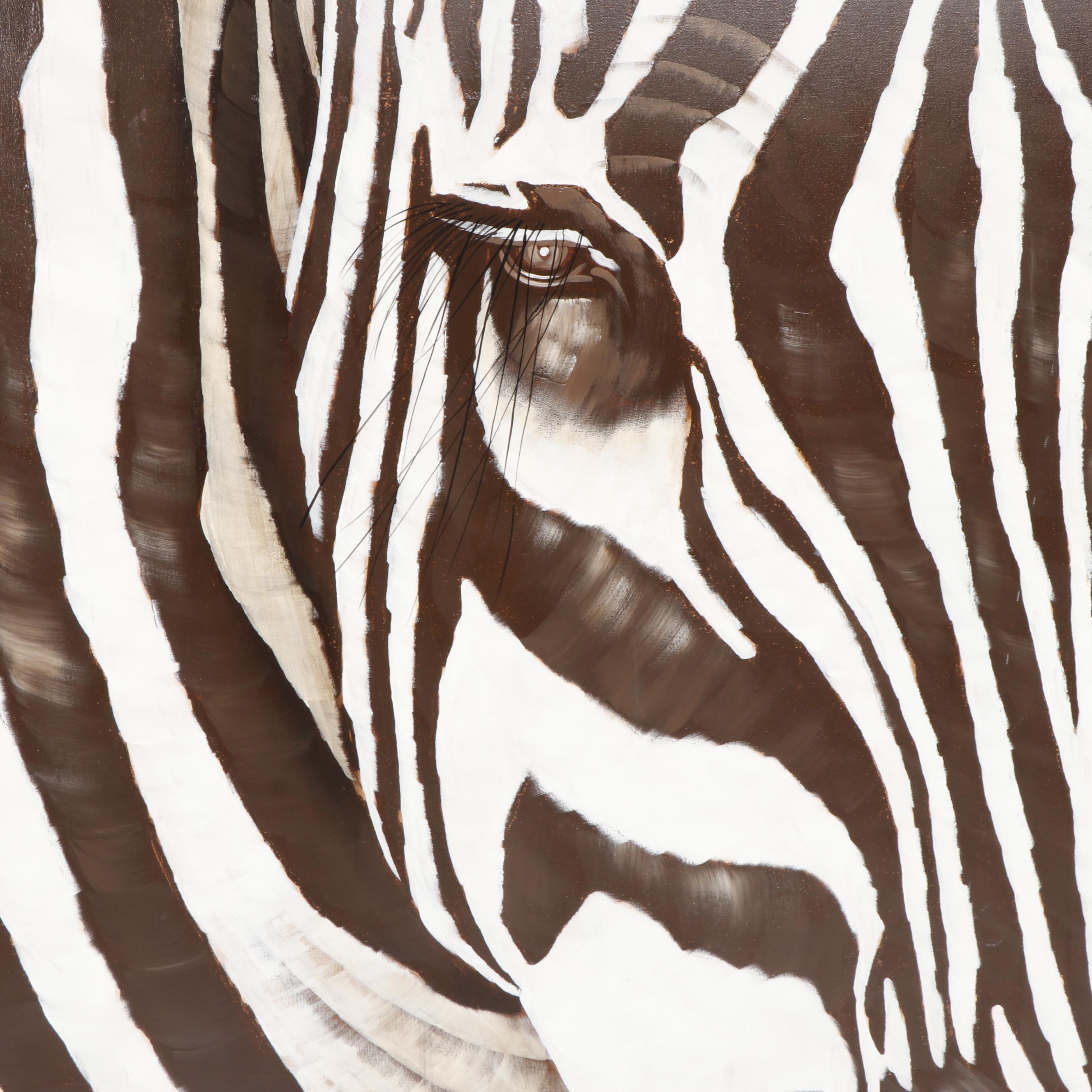R. Atkins Large Scale Zebra Oil Painting