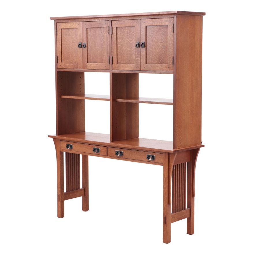 Stickley Oak Writing Desk with Bookshelves, Late 20th Century