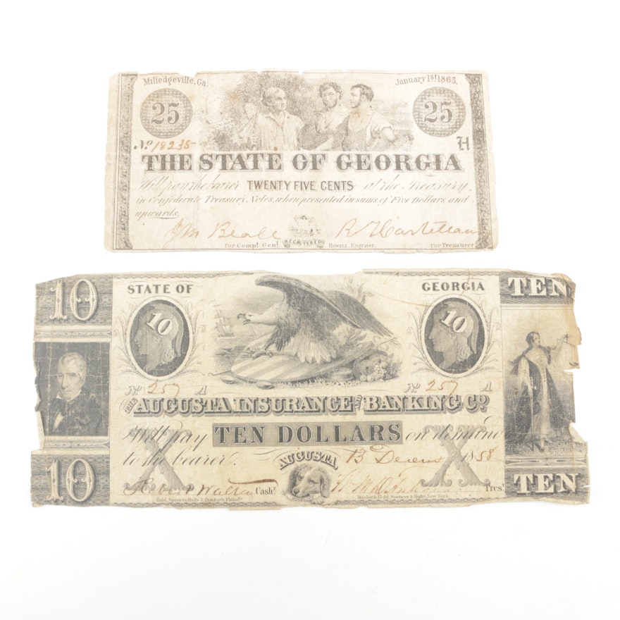State of Georgia Obsolete Currency, Mid 19th Century