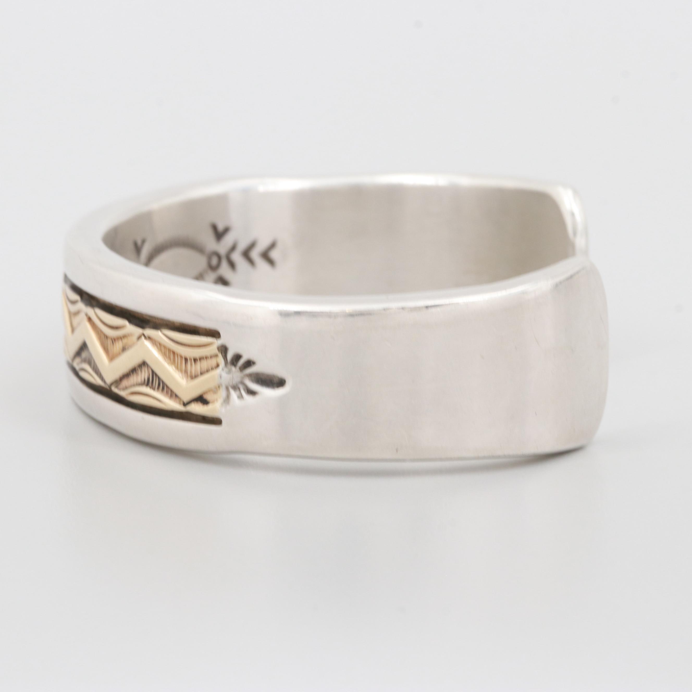 Bruce Morgan Navajo Diné Sterling Silver and 14K Yellow Gold Cuff Bracelet