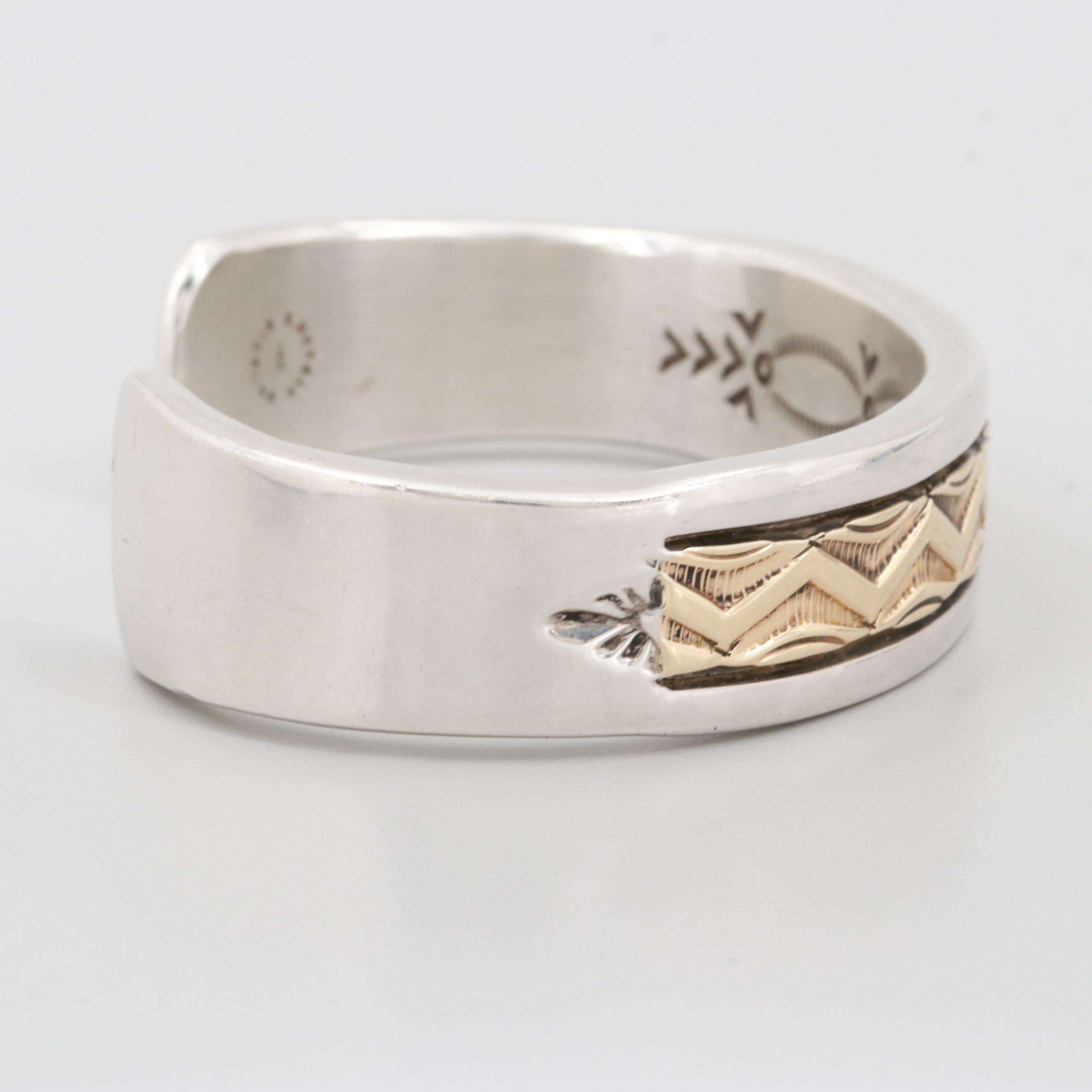 Bruce Morgan Navajo Diné Sterling Silver and 14K Yellow Gold Cuff Bracelet