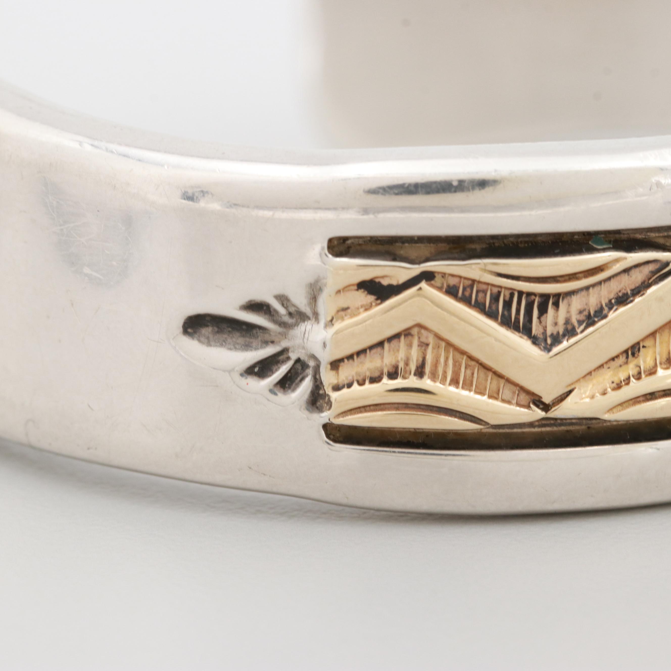 Bruce Morgan Navajo Diné Sterling Silver and 14K Yellow Gold Cuff Bracelet