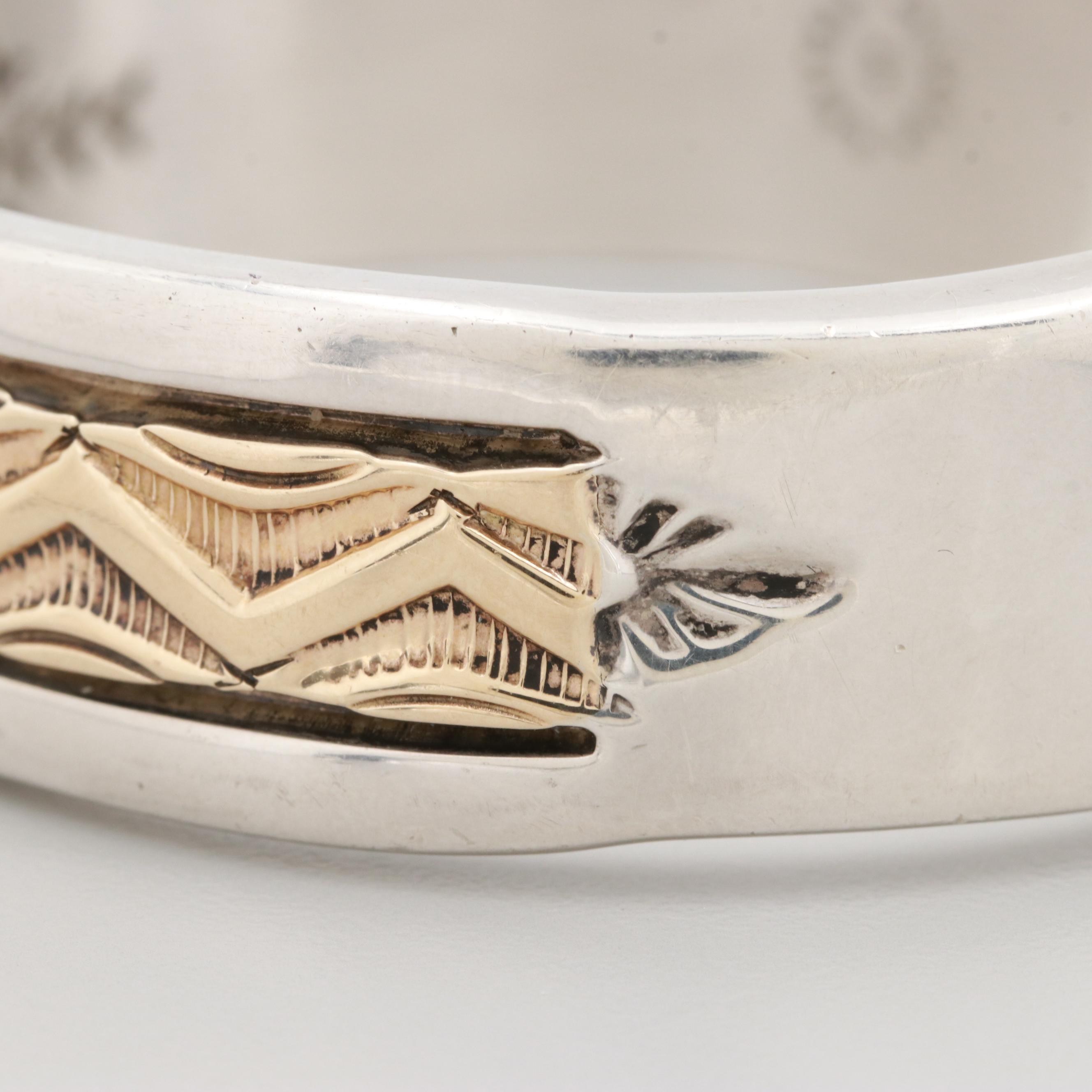 Bruce Morgan Navajo Diné Sterling Silver and 14K Yellow Gold Cuff Bracelet