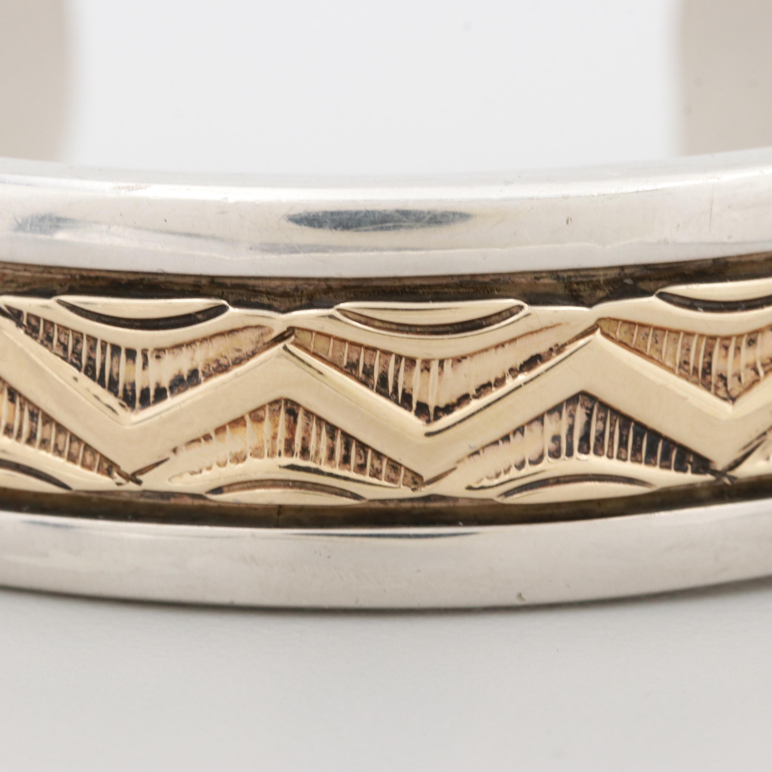 Bruce Morgan Navajo Diné Sterling Silver and 14K Yellow Gold Cuff Bracelet