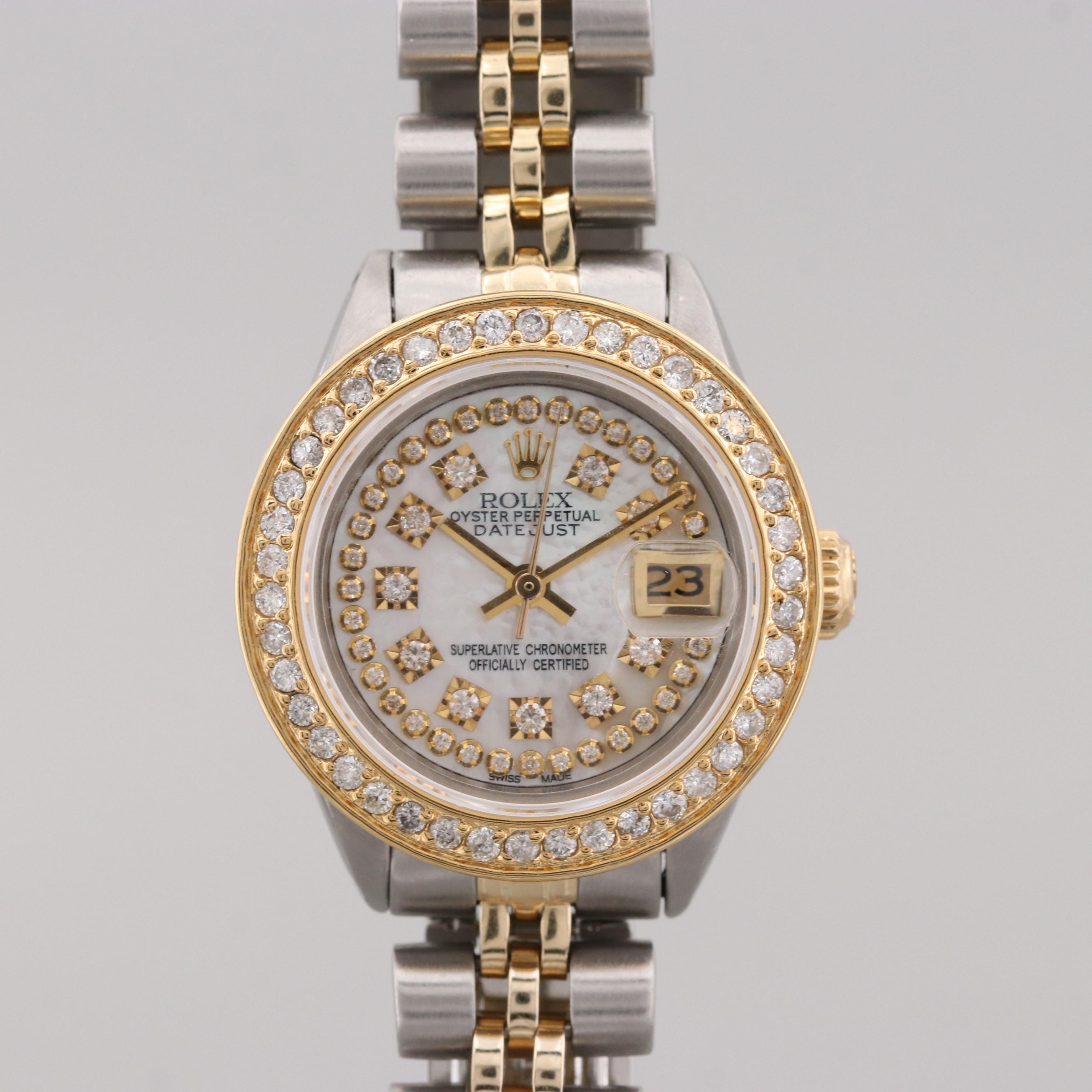 Rolex Datejust Two-Tone Watch With 1.05 CTW Diamond Bezel and Dial, 1981