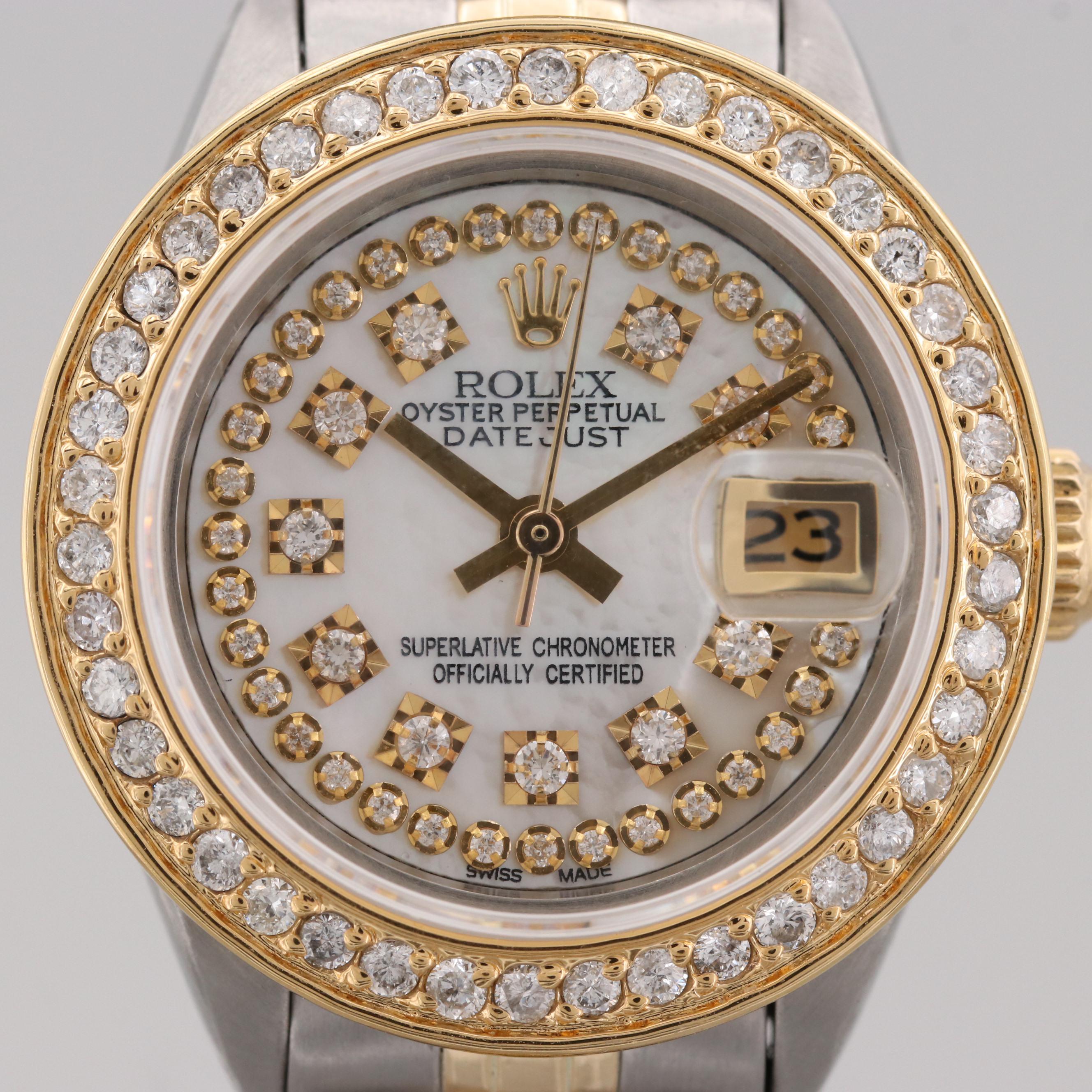 Rolex Datejust Two-Tone Watch With 1.05 CTW Diamond Bezel and Dial, 1981