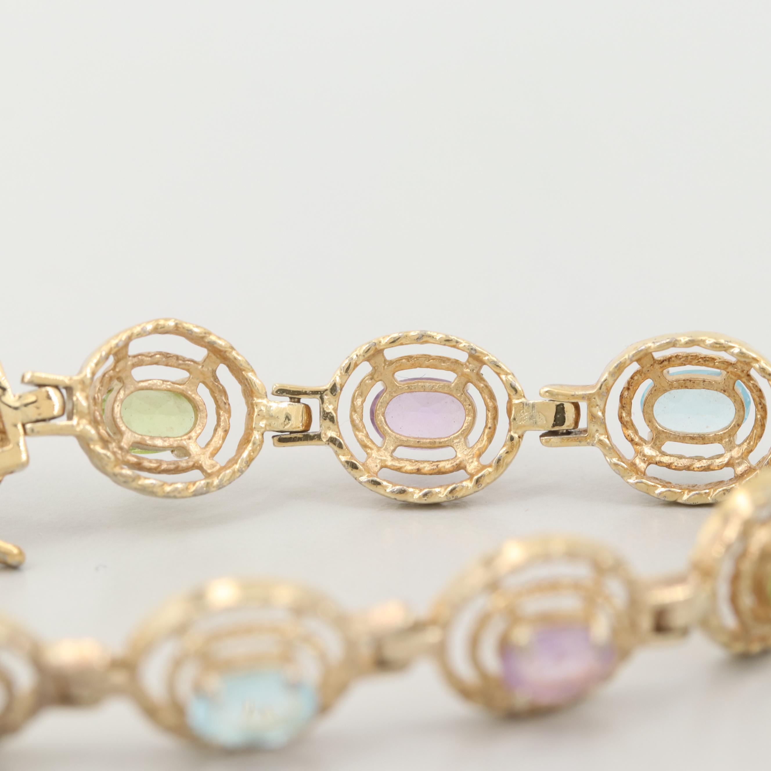 Gold Wash on Sterling Silver Topaz, Amethyst, Peridot, and Garnet Bracelet