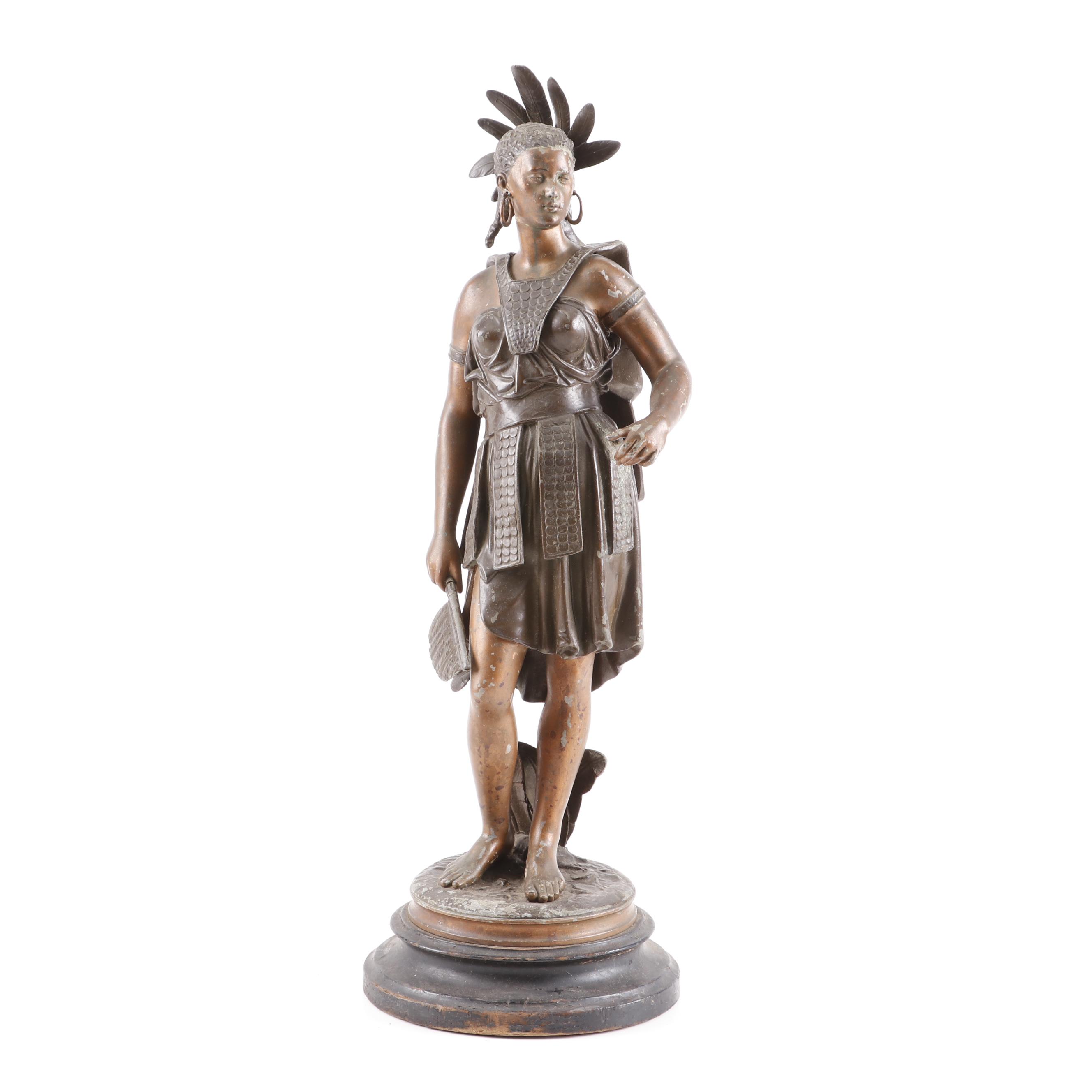 Cast Metal Female Warrior Sculpture
