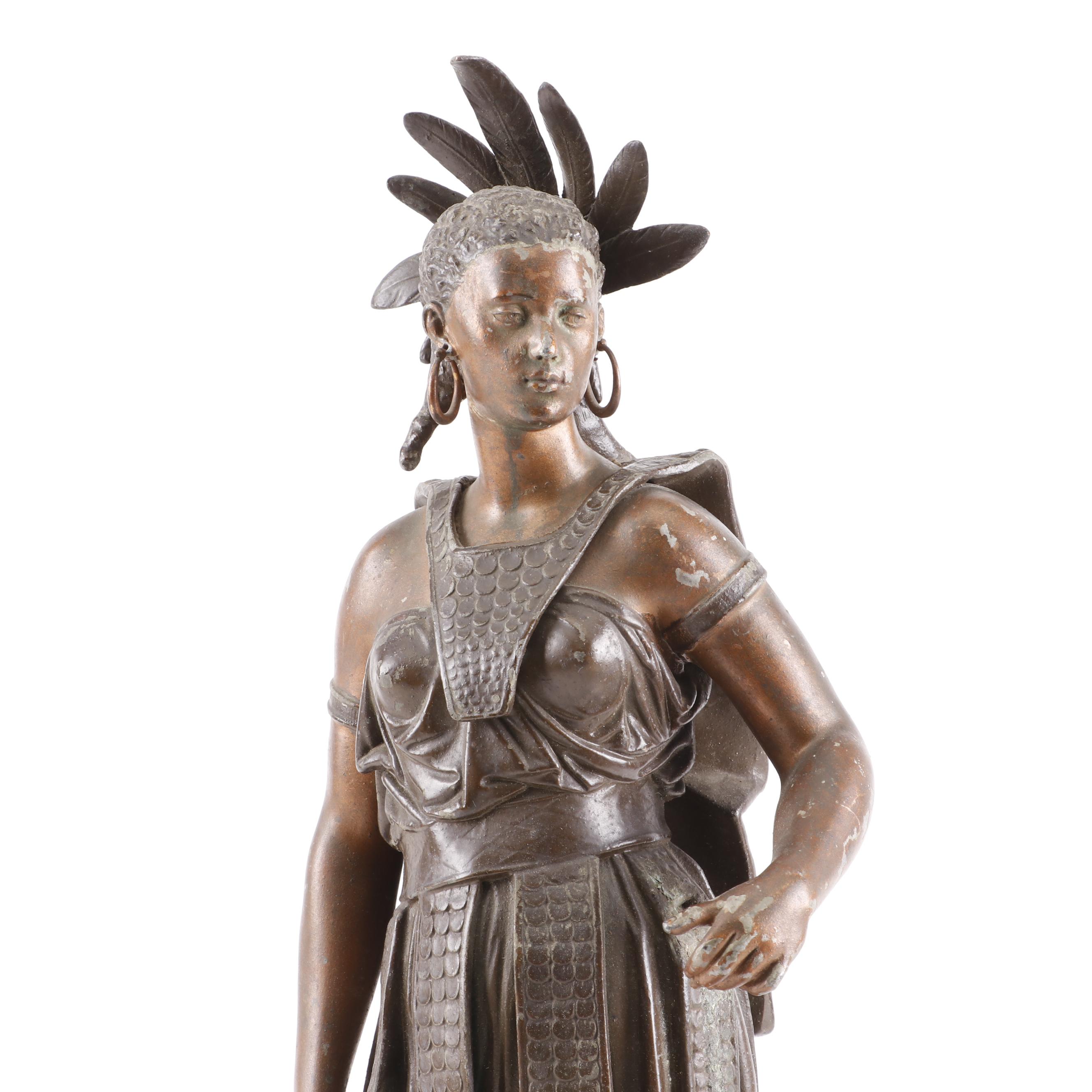 Cast Metal Female Warrior Sculpture