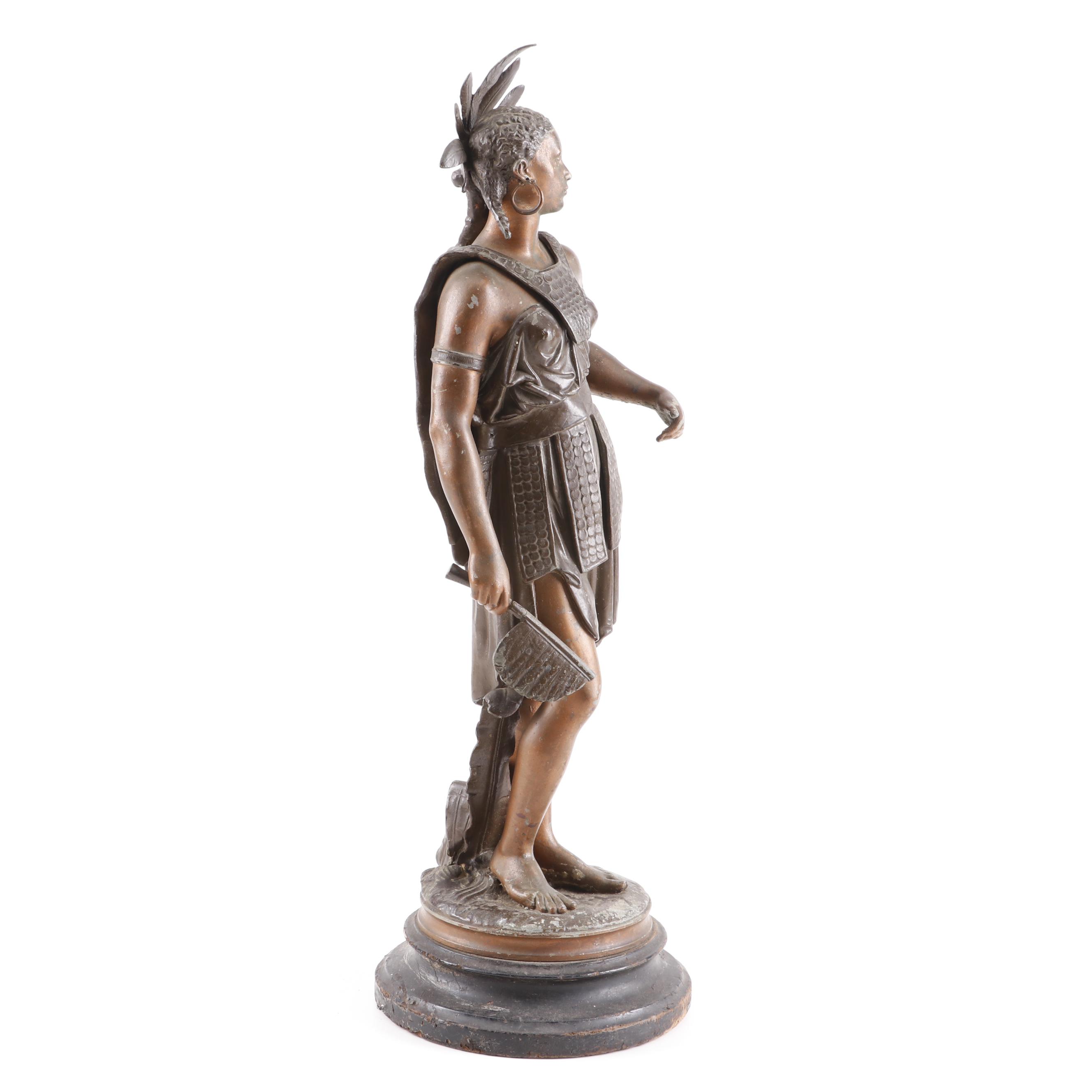 Cast Metal Female Warrior Sculpture
