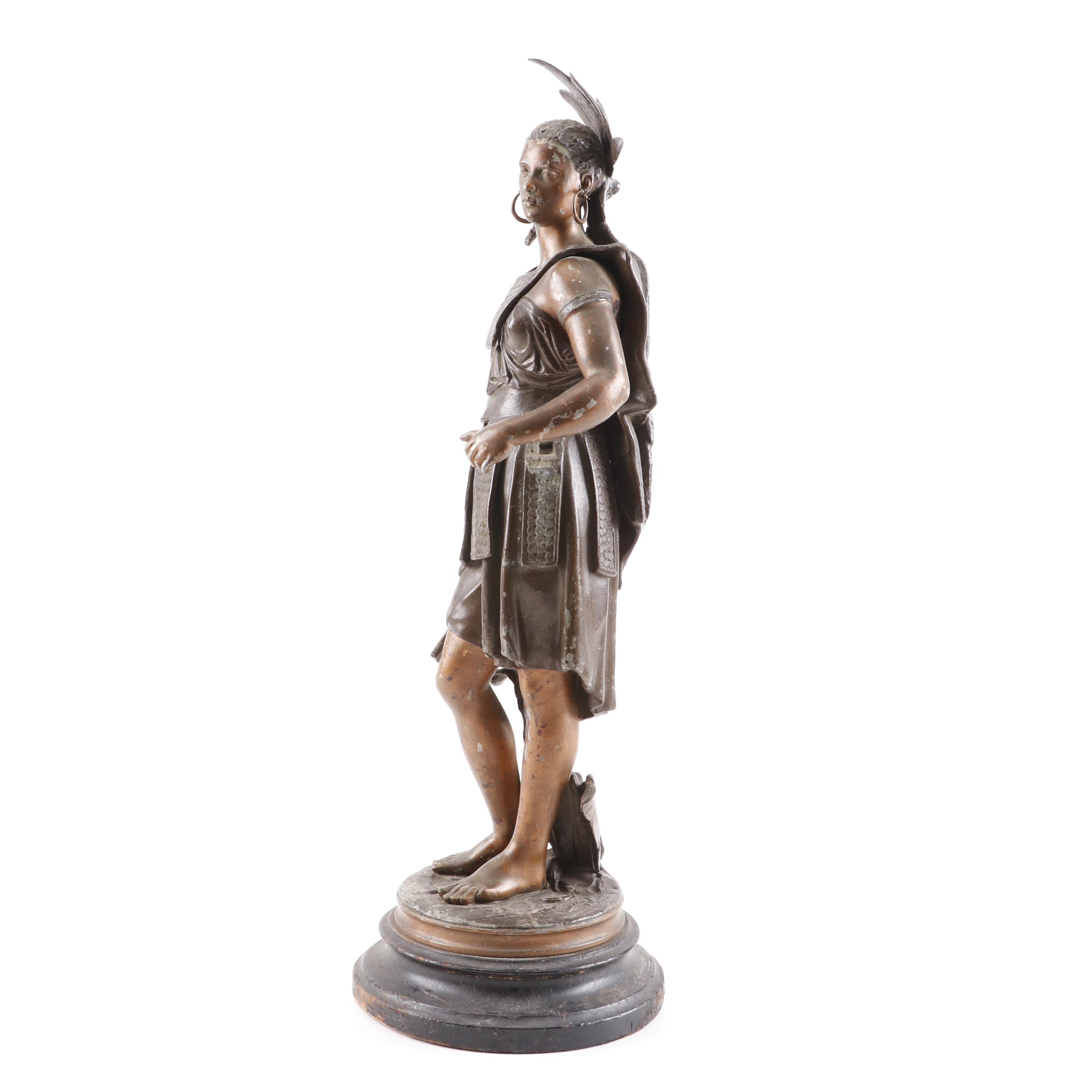 Cast Metal Female Warrior Sculpture