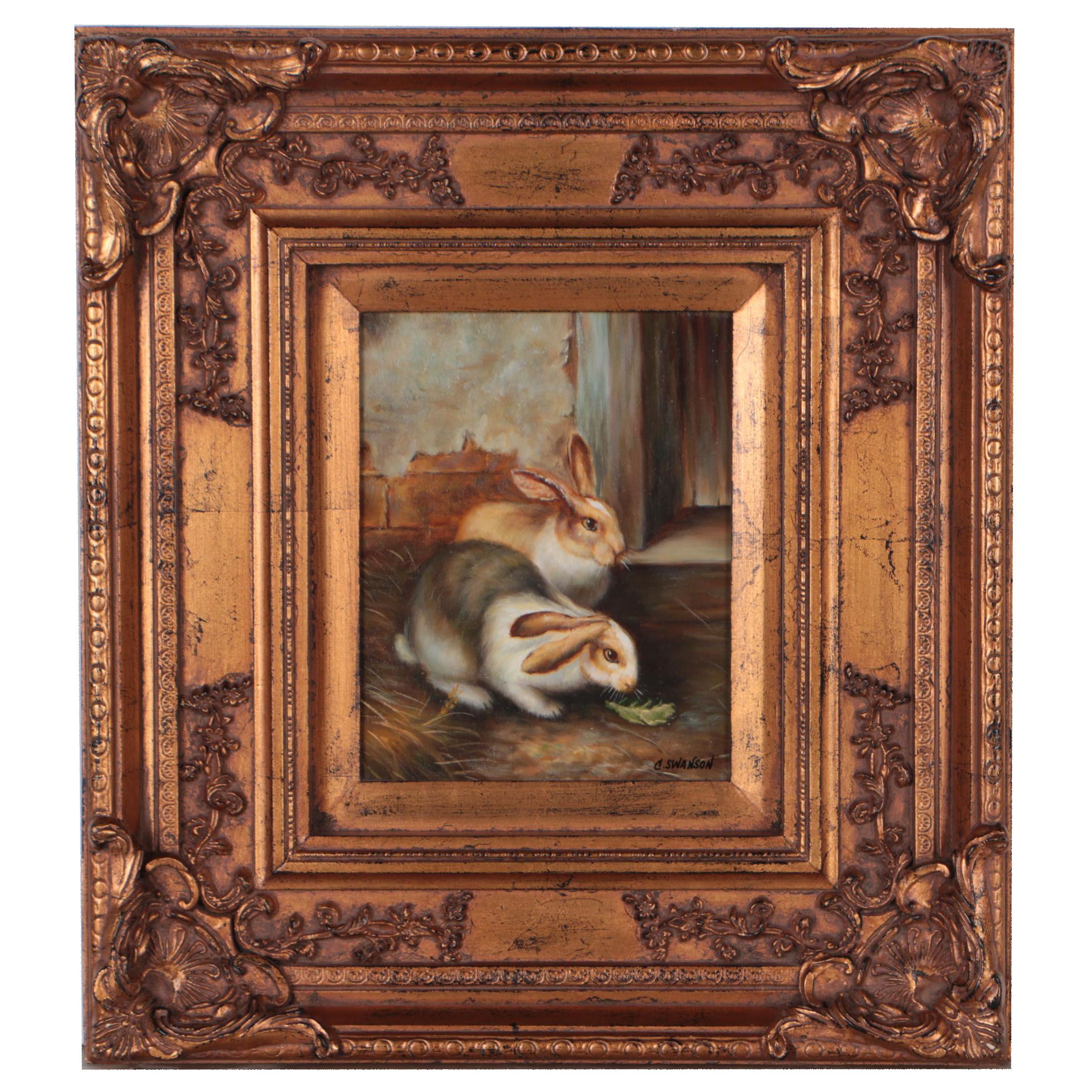 C. Swanson Oil Painting of Rabbits