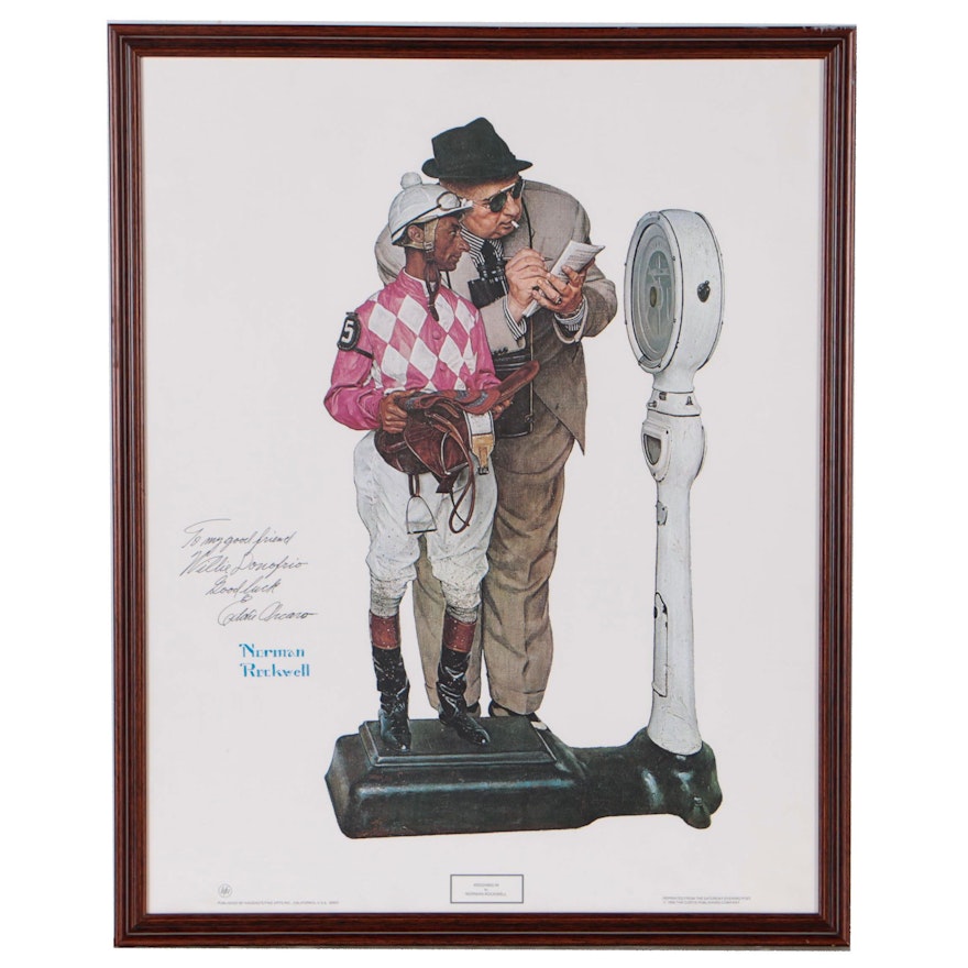 Eddie Arcaro Autographed Offset Lithograph after Norman Rockwell "Weighing In"