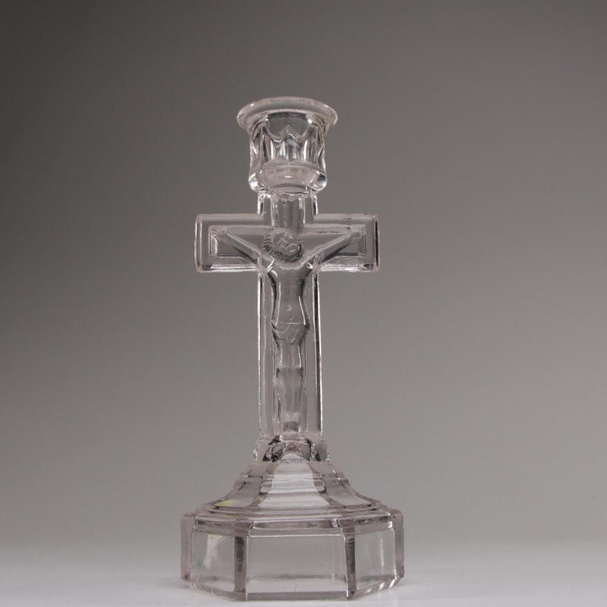 Pressed Glass Crucifix Candlestick