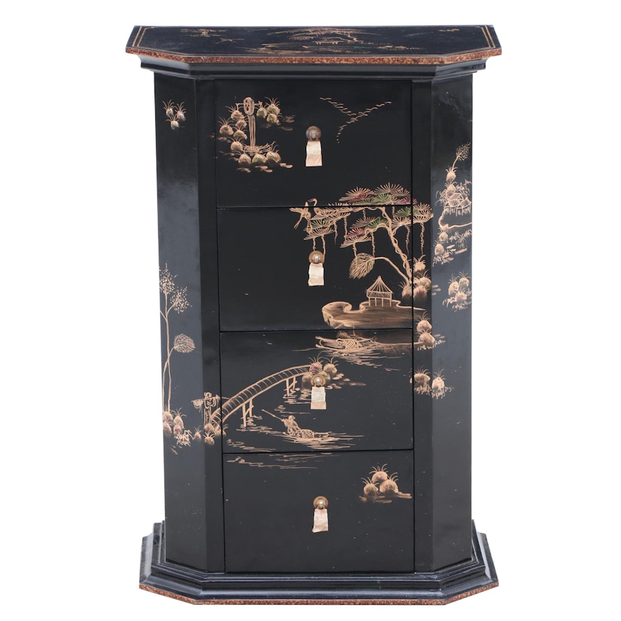 Chinese Ebonized and Gilt Night Stand, Contemporary
