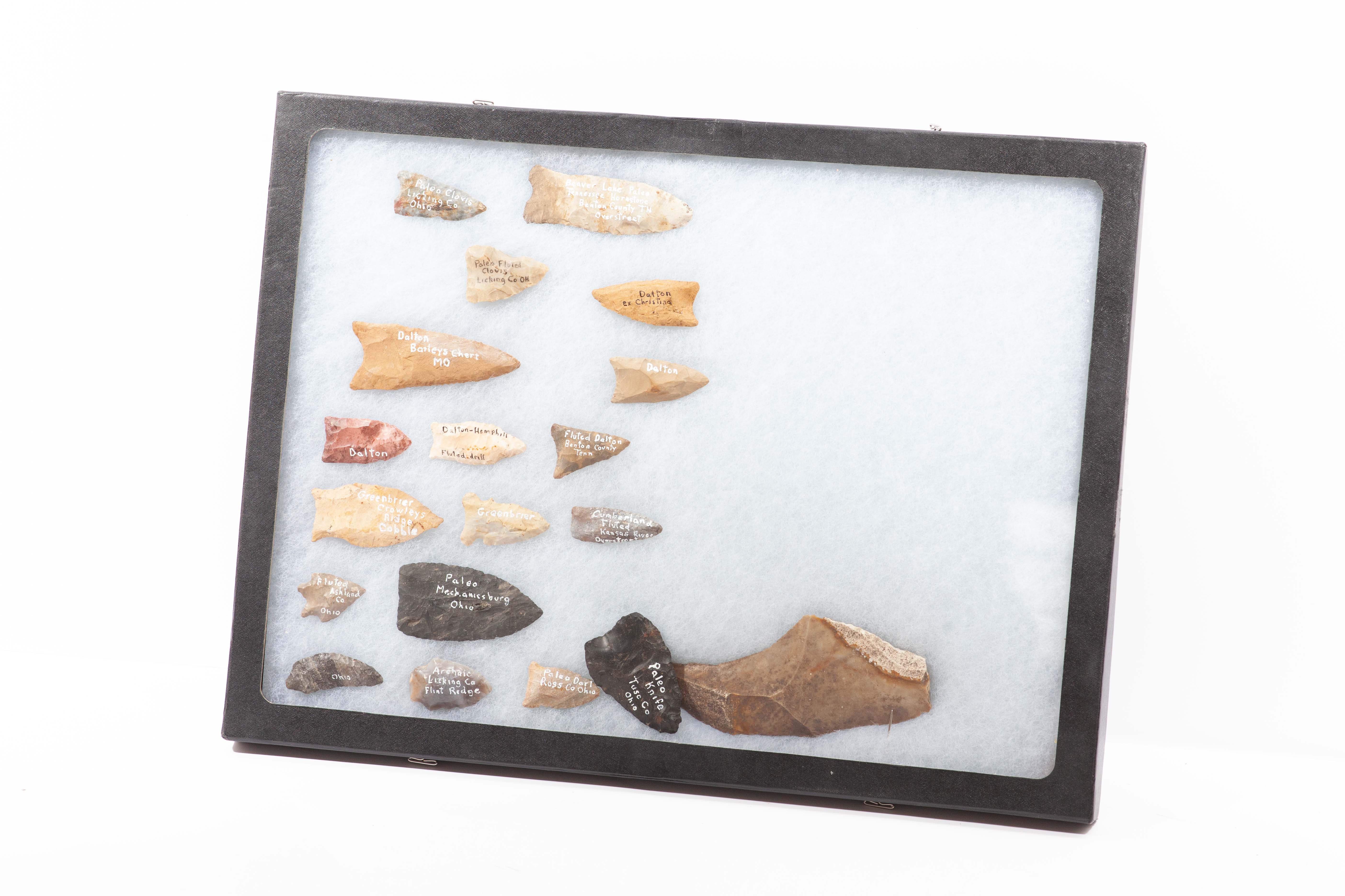 Native American Projectile Points and Lithic Debitage in Shadow Box
