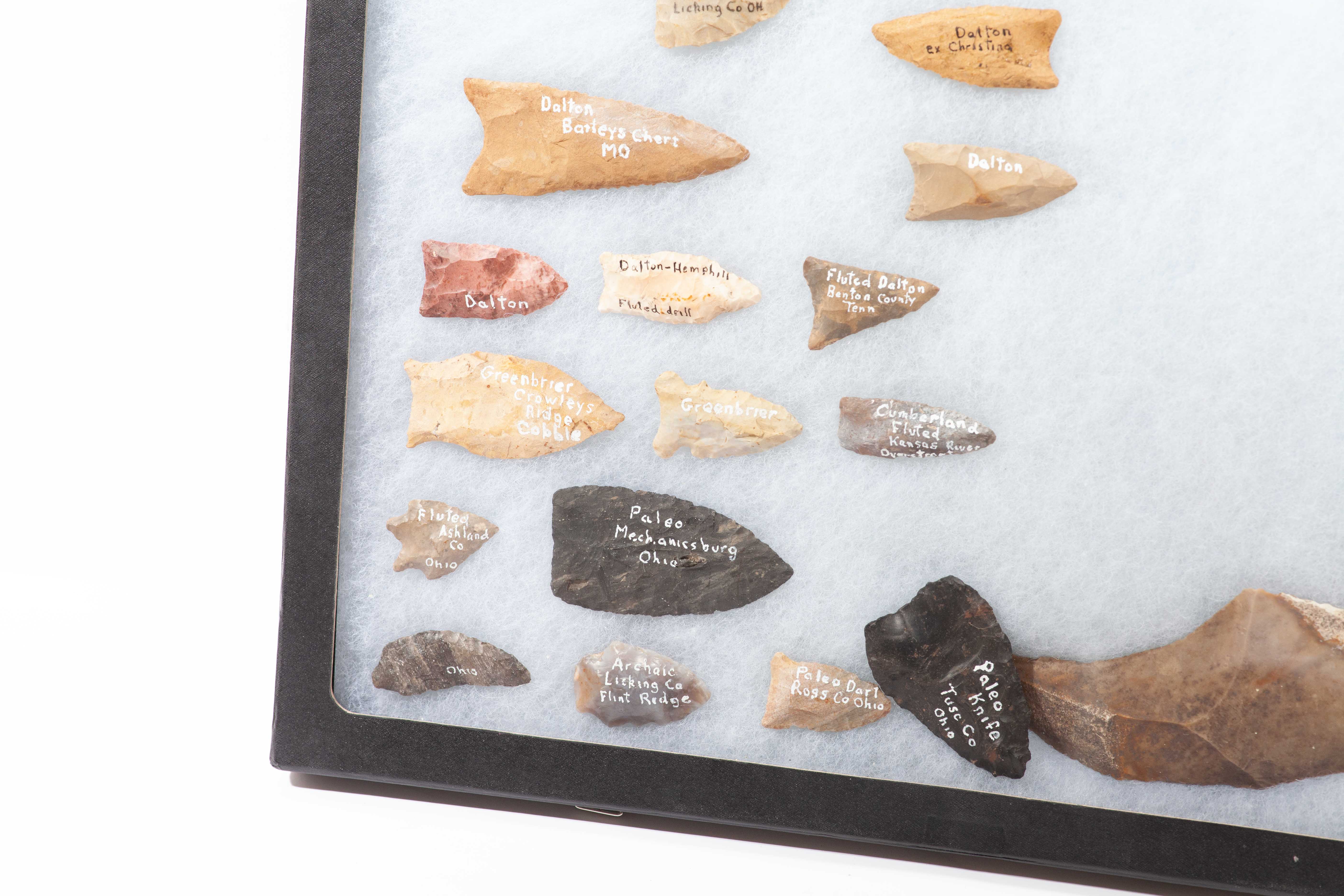 Native American Projectile Points and Lithic Debitage in Shadow Box