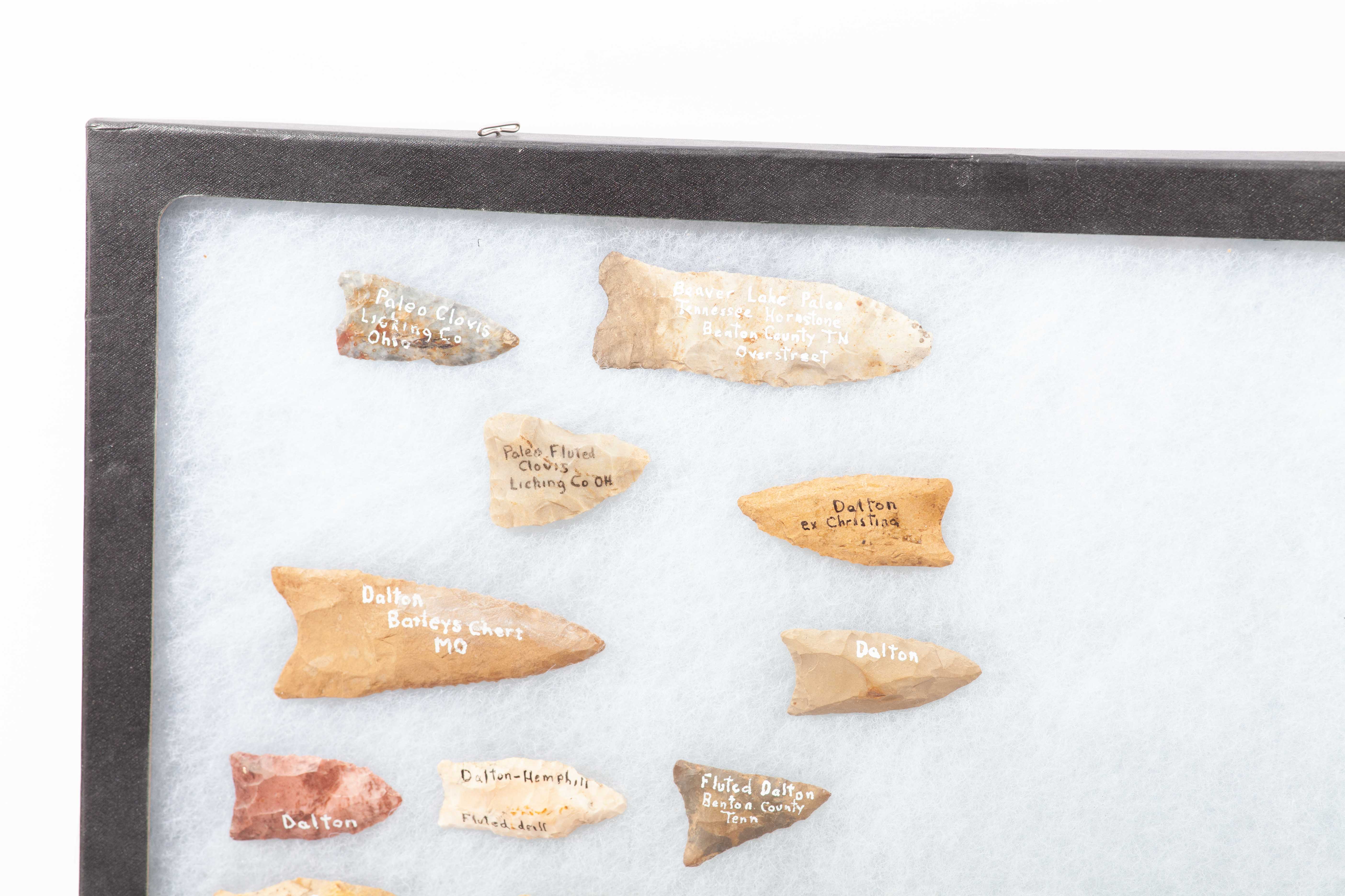 Native American Projectile Points and Lithic Debitage in Shadow Box