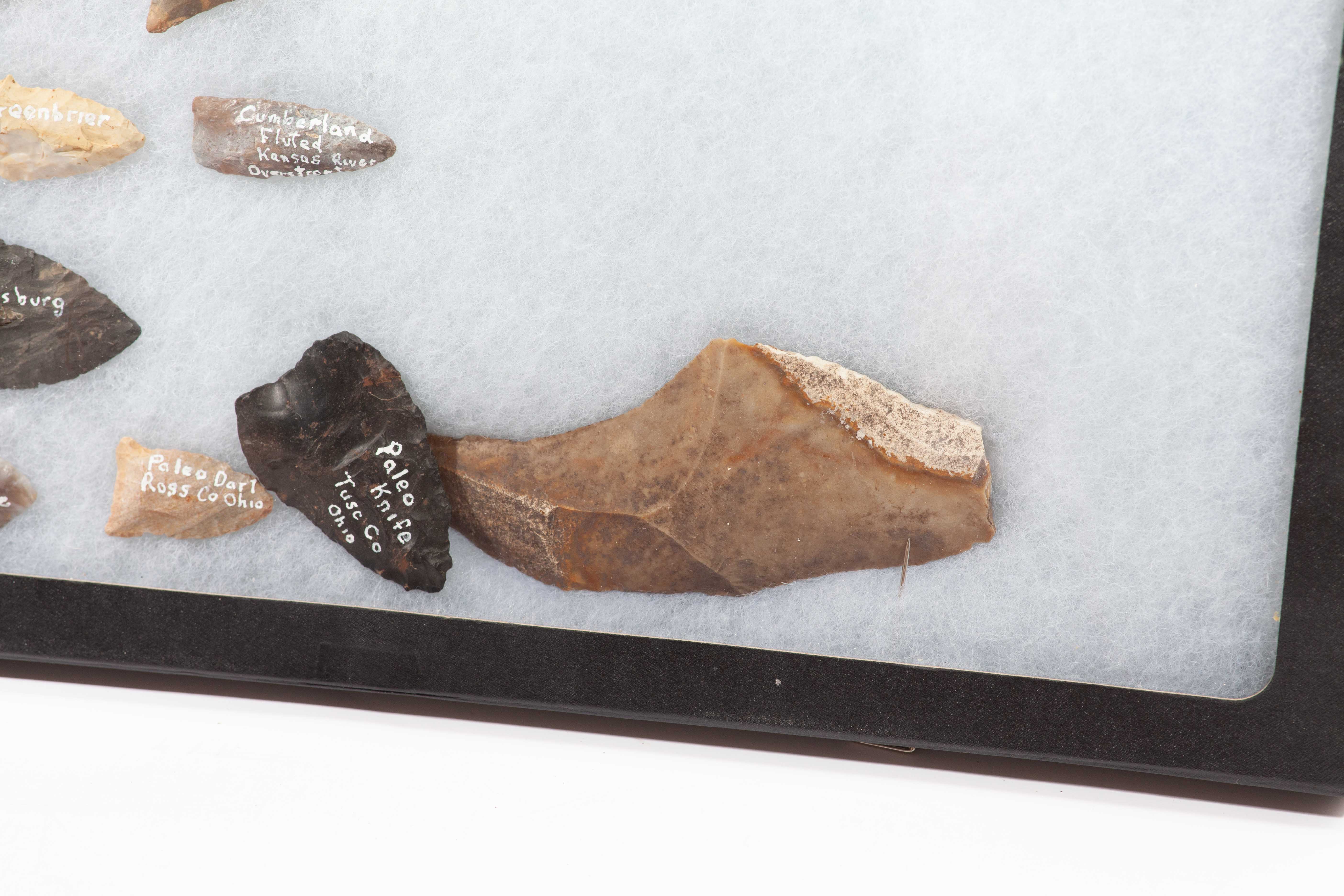 Native American Projectile Points and Lithic Debitage in Shadow Box
