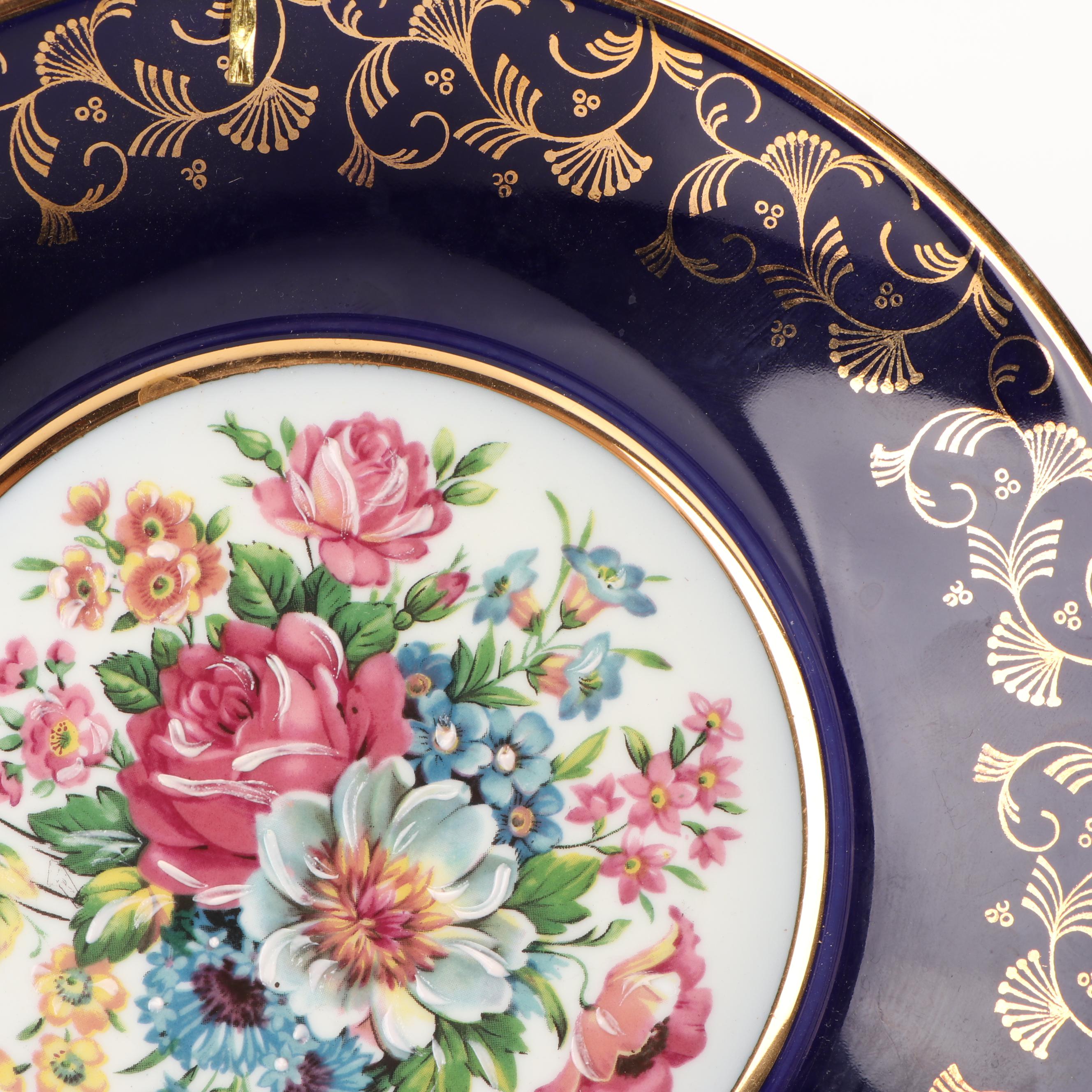 Rehausse Main Limoges Porcelain Plates with Plate Hangers, Circa 1980s