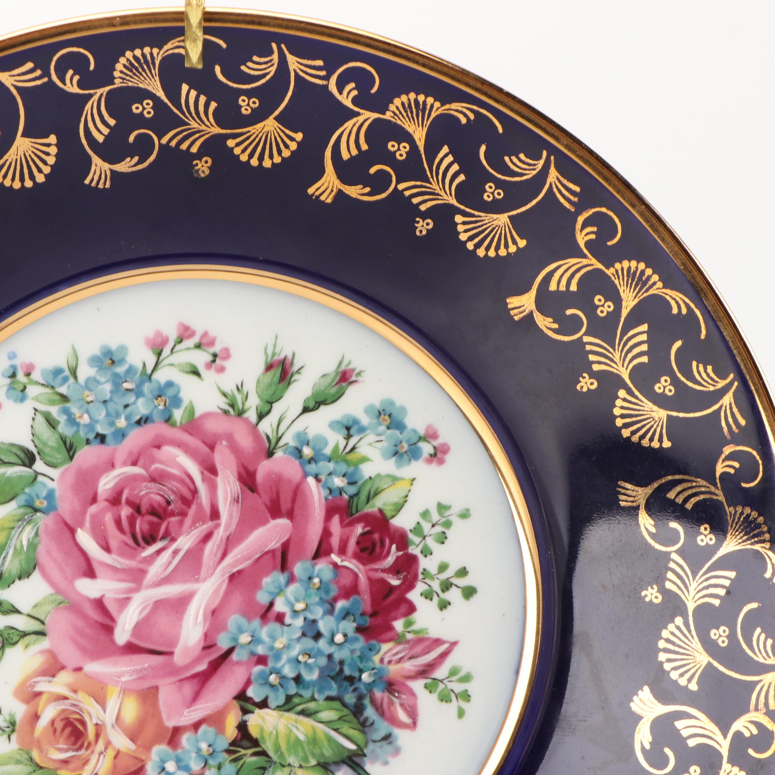 Rehausse Main Limoges Porcelain Plates with Plate Hangers, Circa 1980s