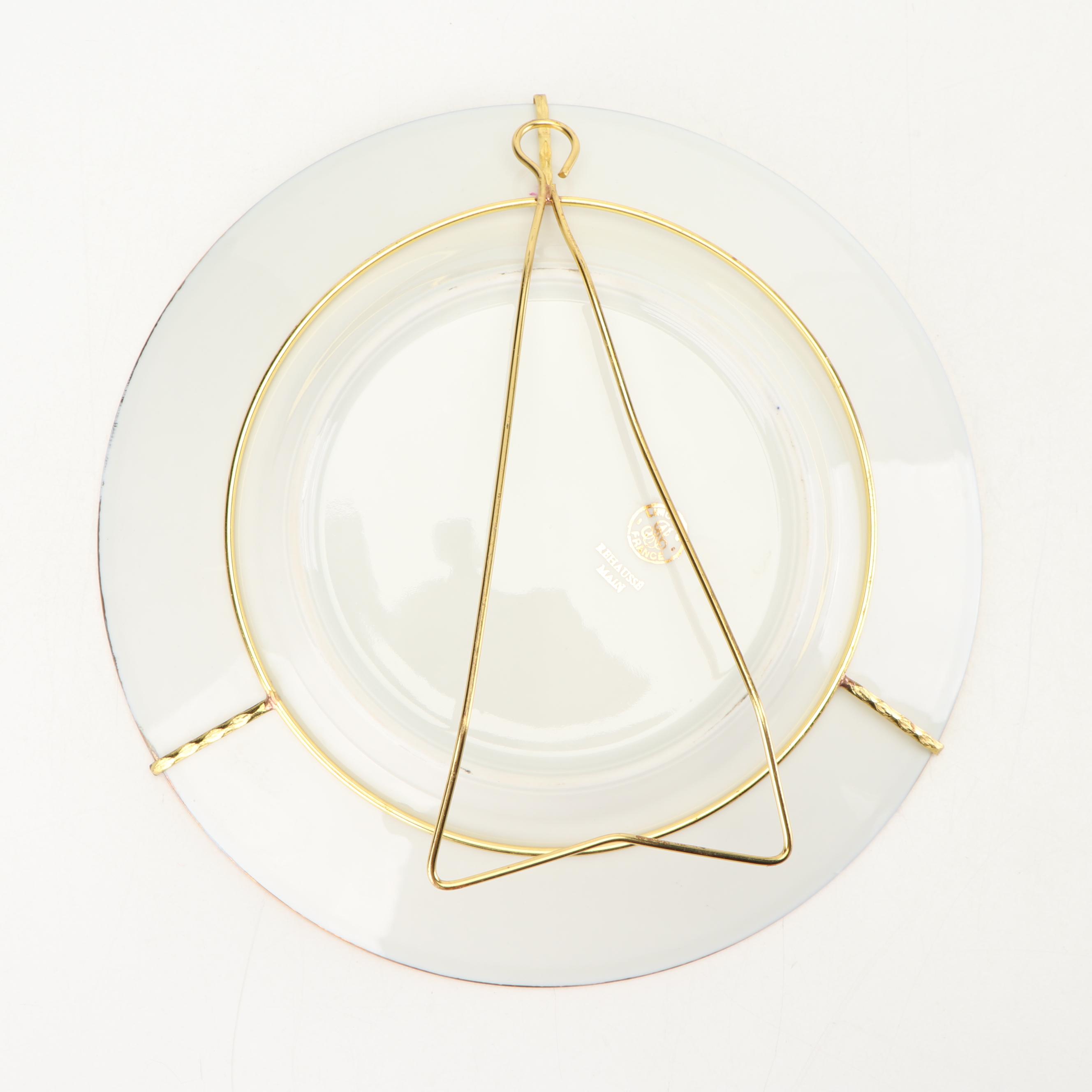 Rehausse Main Limoges Porcelain Plates with Plate Hangers, Circa 1980s