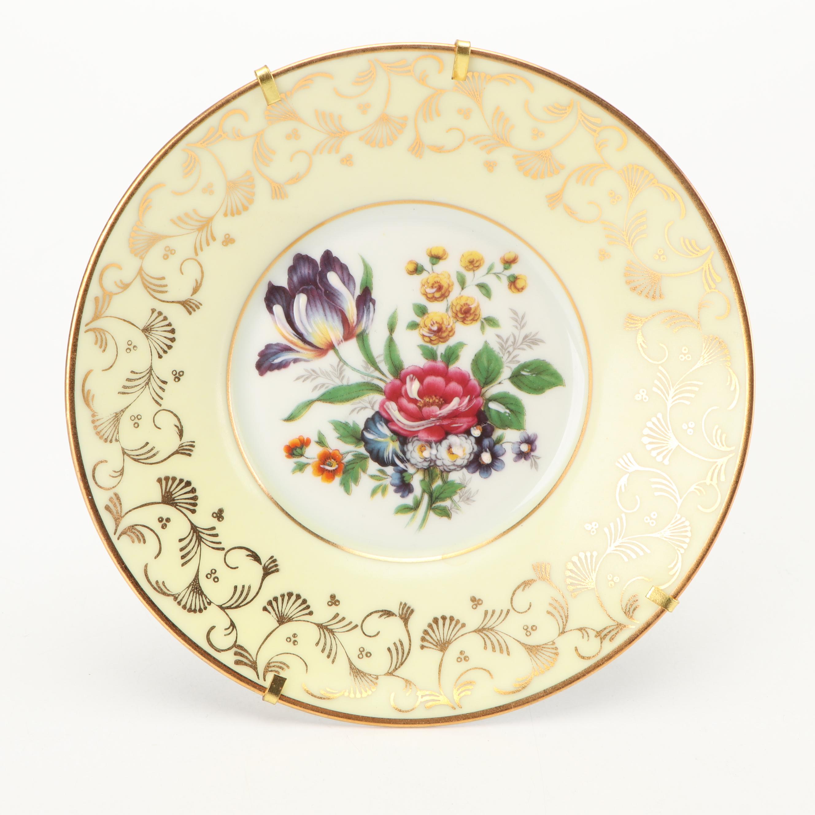 Rehausse Main Limoges Porcelain Plates with Plate Hangers, Circa 1980s