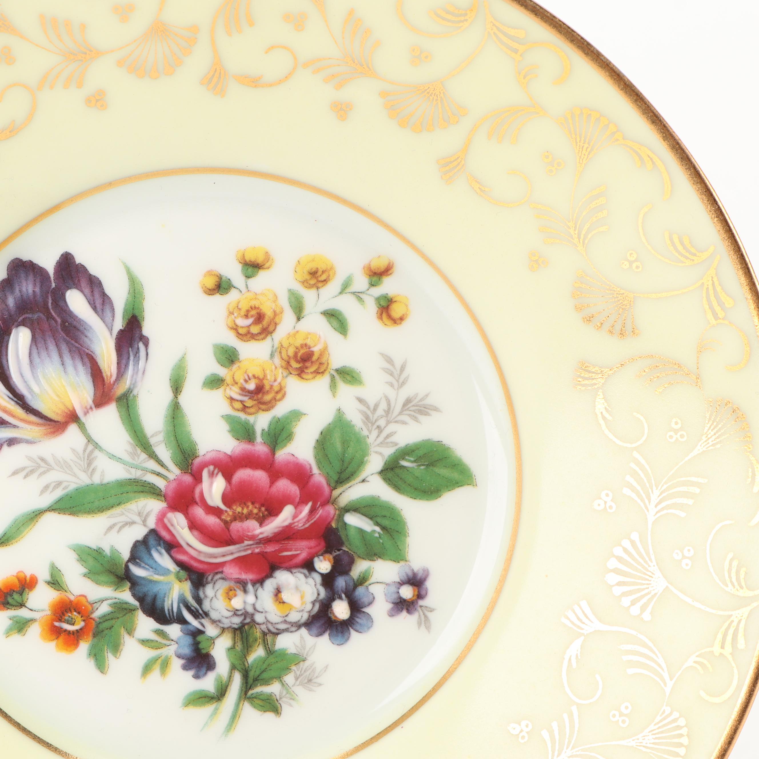 Rehausse Main Limoges Porcelain Plates with Plate Hangers, Circa 1980s