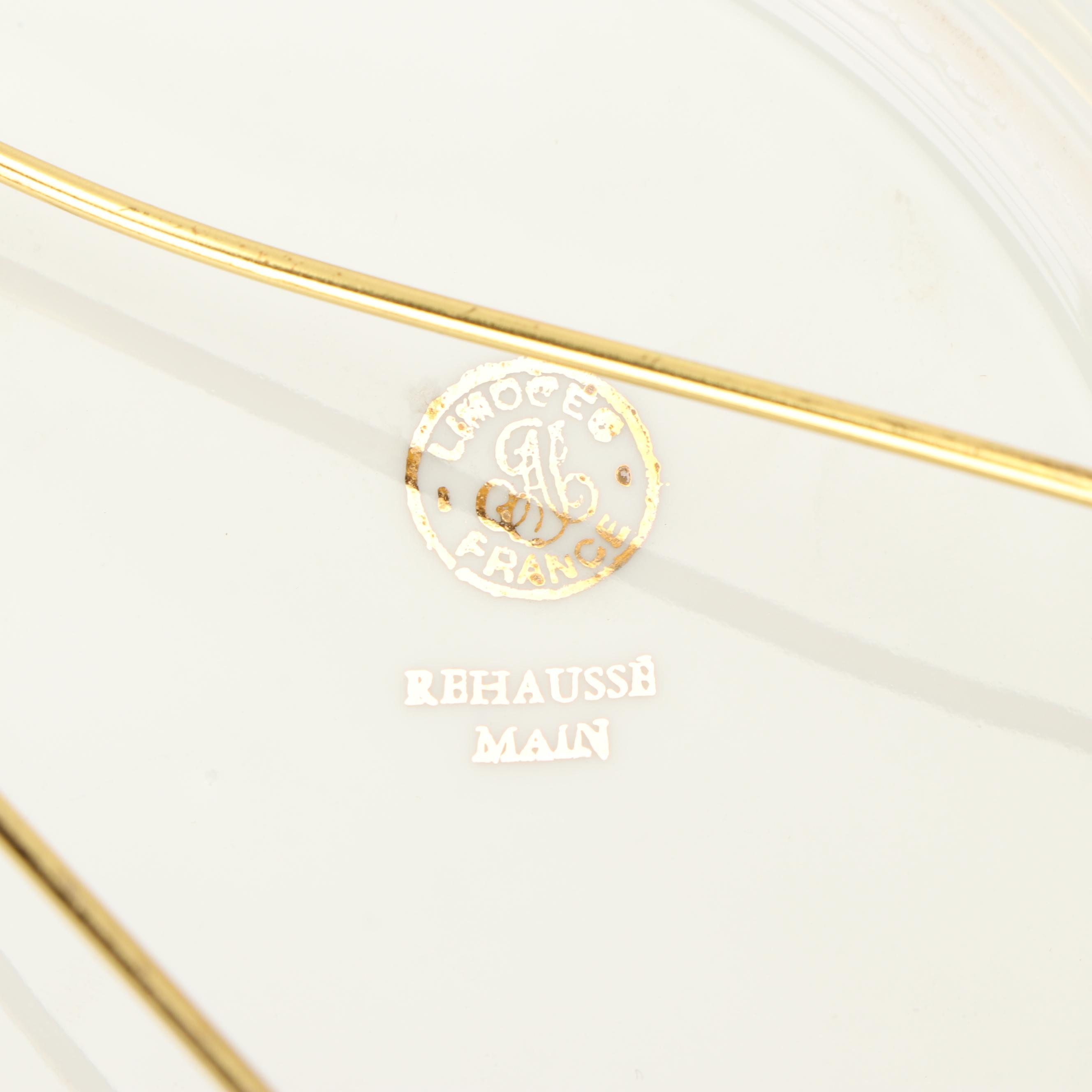 Rehausse Main Limoges Porcelain Plates with Plate Hangers, Circa 1980s