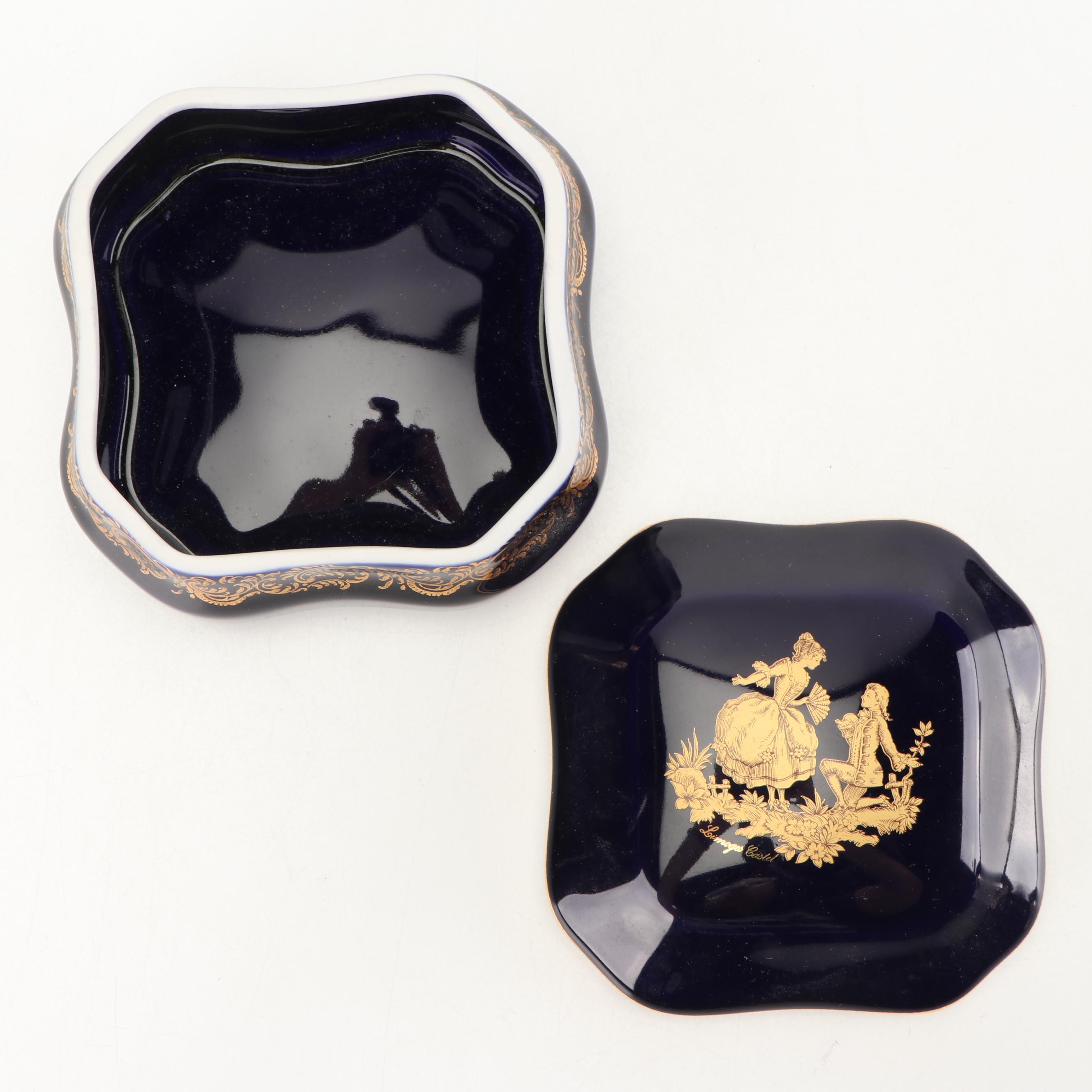 Limoges Castel Porcelain Cobalt Trinket Box with 22K Gold