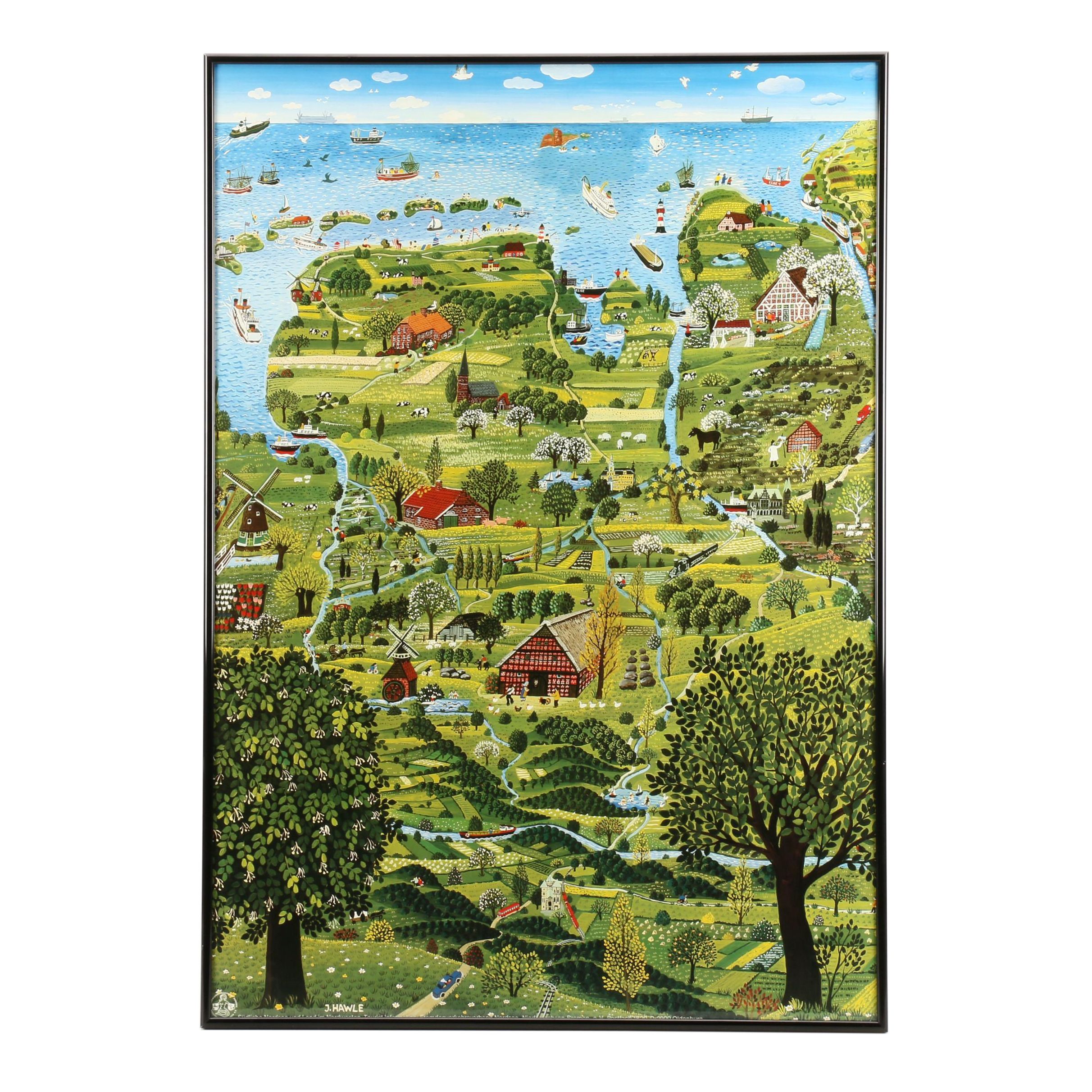 Offset Lithograph After Josef Hawle Naive Landscape