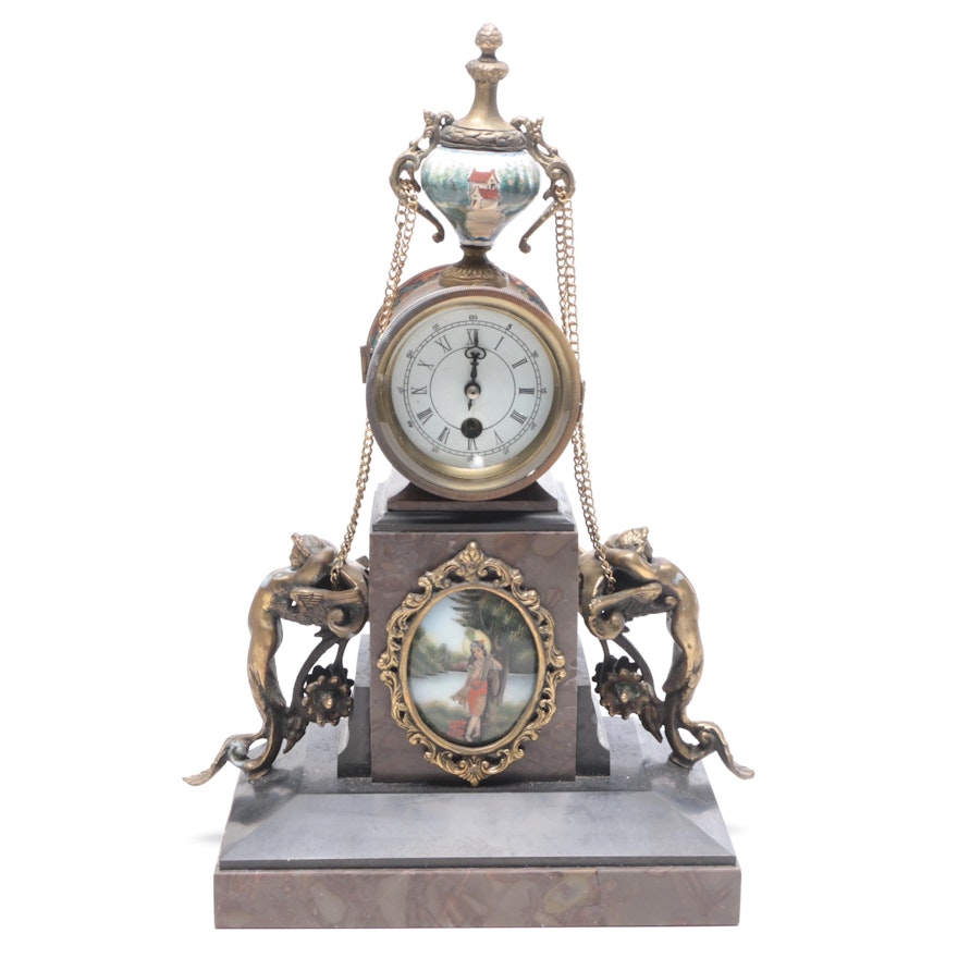 Antique Style Mantel Clock with Hand-Painted Accents, Late 20th Century