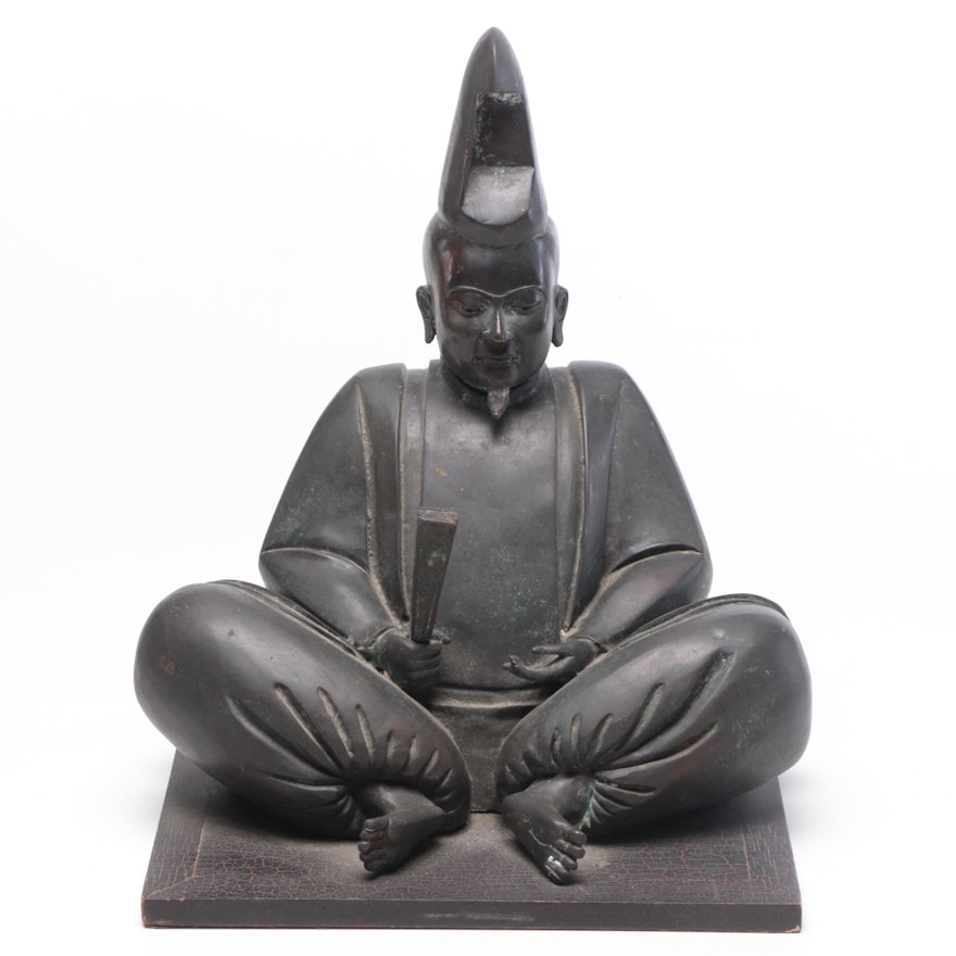 Japanese Cast Bronze Sculpture of Seated Figure