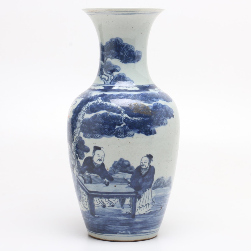 Chinese Porcelain Vase Depicting Scholars in a Garden, Qing Dynasty