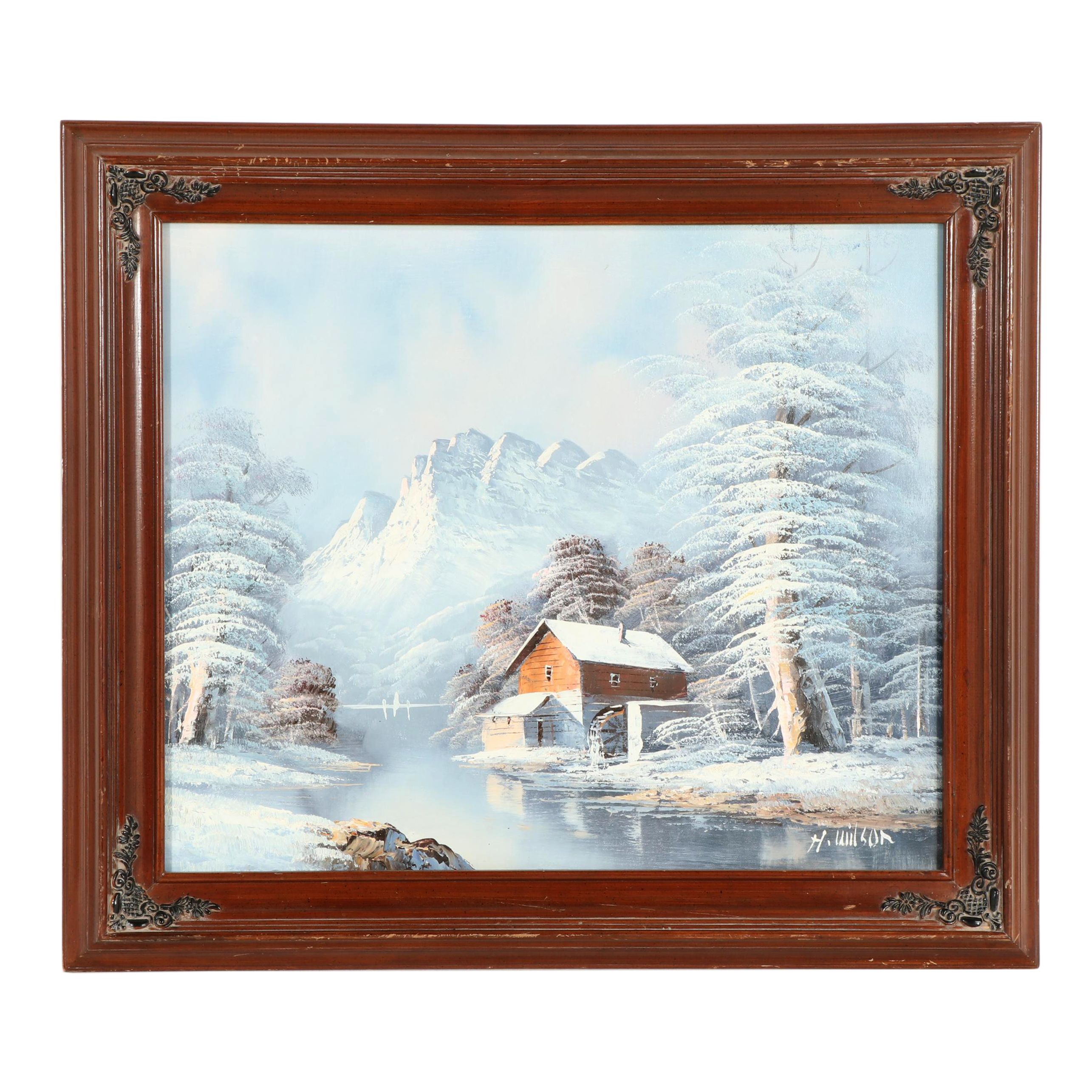 H. Wilson Oil Painting of a Winter Landscape