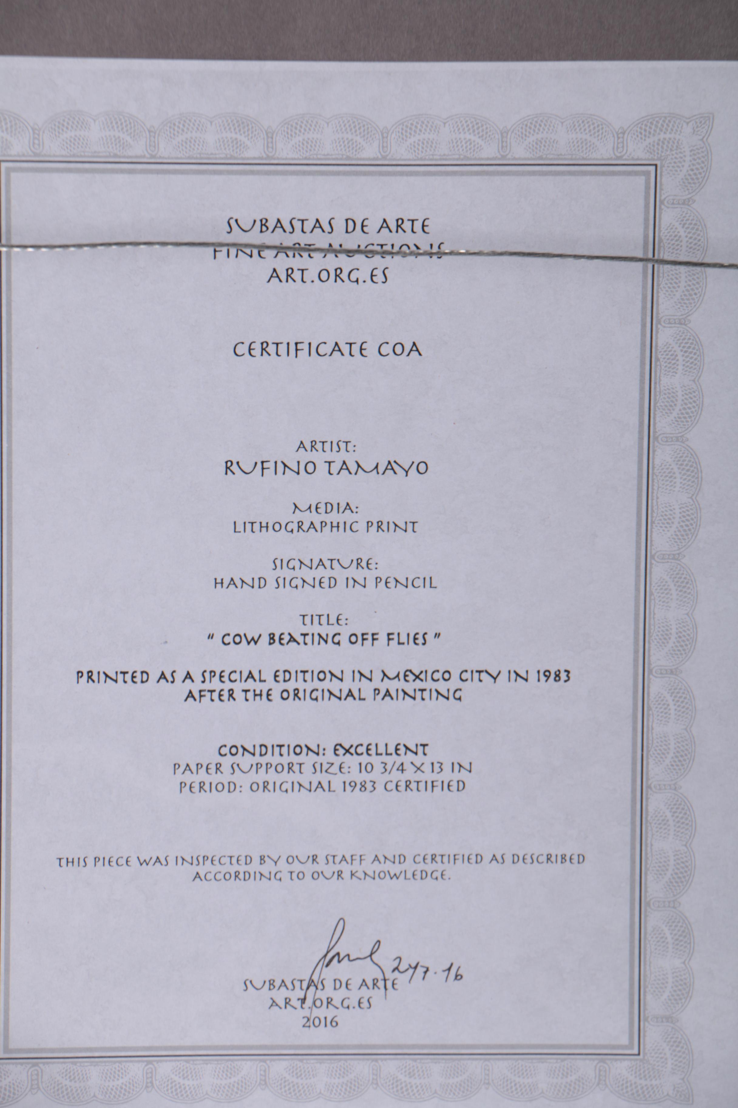 Rufino Tamayo Offset Lithograph "Vaca Espantándose las Moscas"