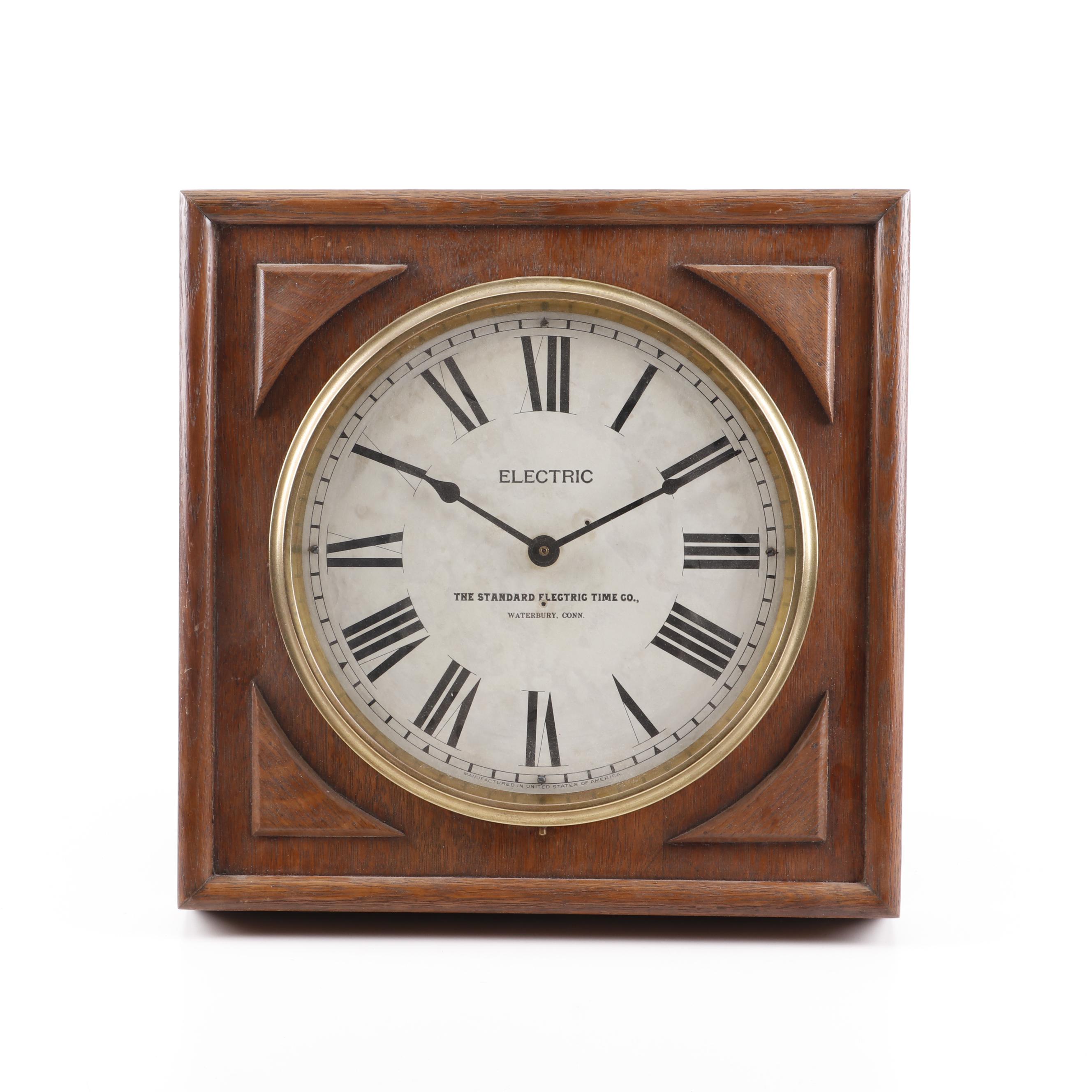 Converted Standard Electric Time Co. Oak School Wall Clock